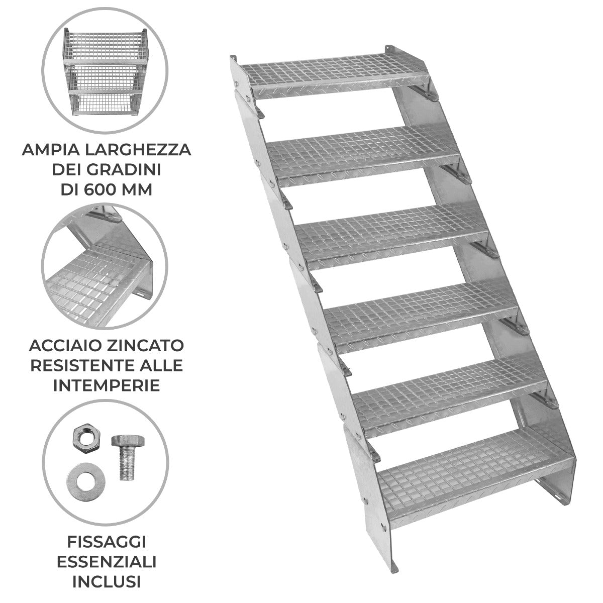 Q-Rax Scala Zincata Regolabile 6 Gradini 600 mm Acciaio