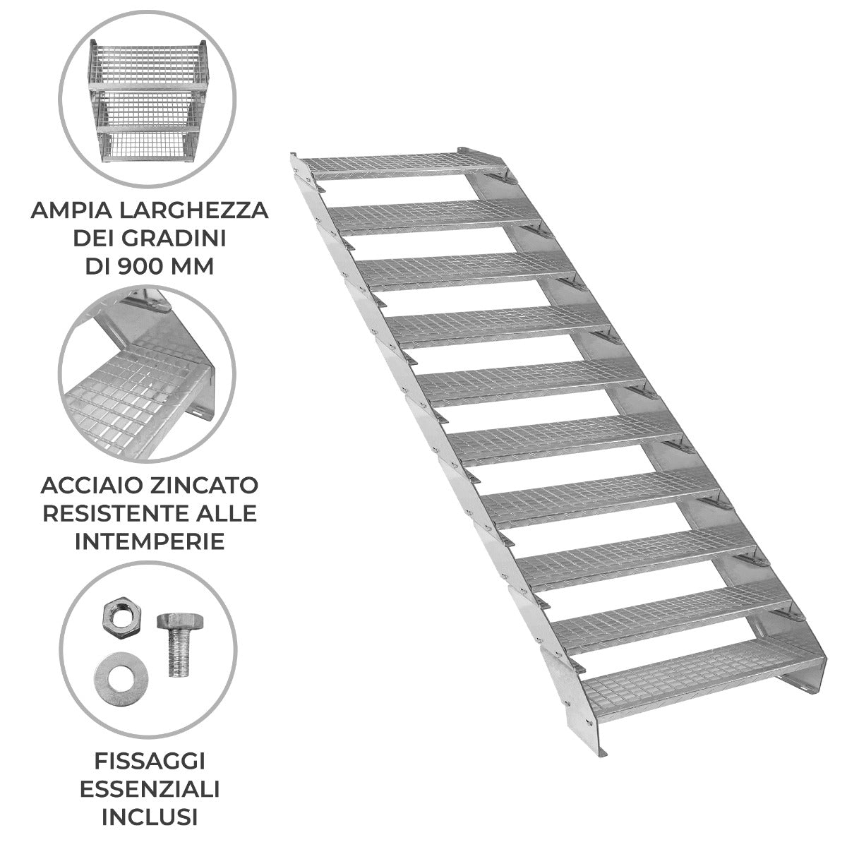 Q-Rax Commercio Scala Zincata Regolabile 10 Elementi 900 mm