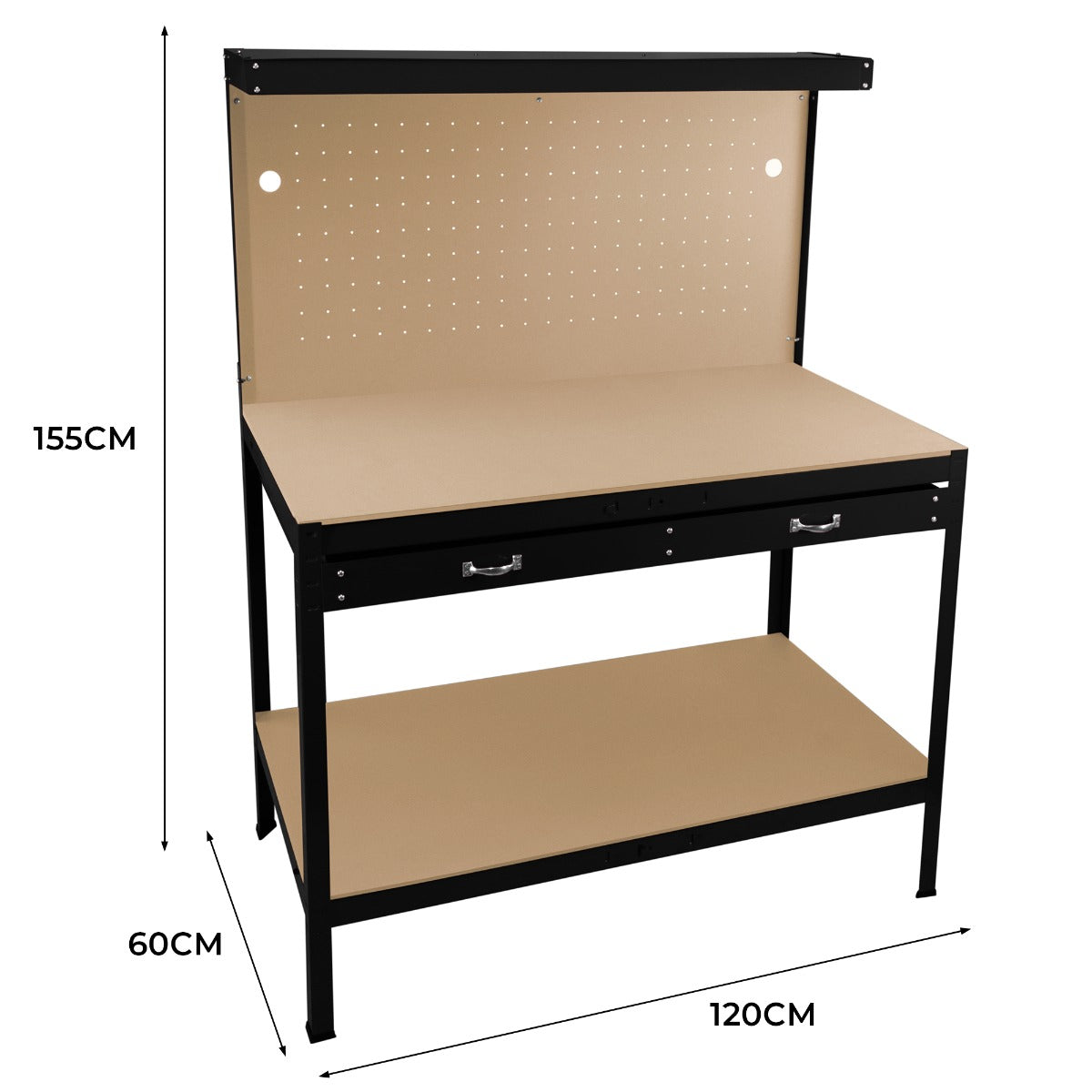 Q-Rax Banchi da Lavoro 120cm Banco Nero con Luce e Cassetto