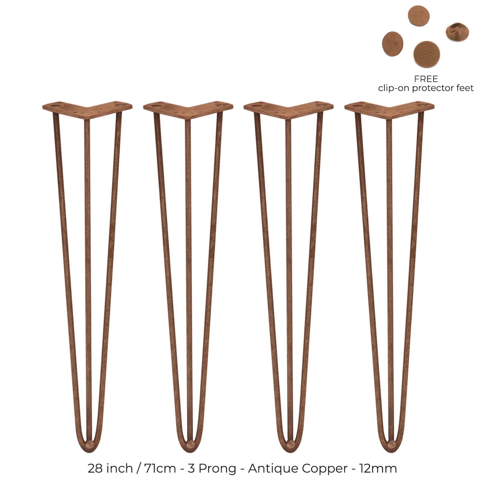 Q-Rax Gambe Per Tavoli Forcina 71cm Rame Anticato 4pz