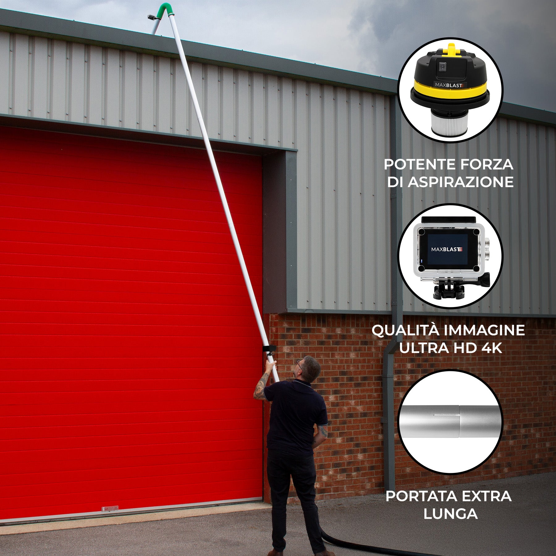 Q-Rax 50L aspiratore umido secco 1400W con aste 7,2m 4K