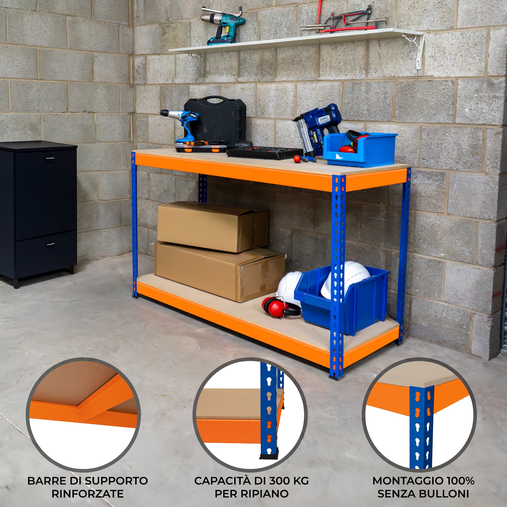Q-Rax Scaffali da Garage Banco Lavoro S-Rax 150x60x90cm 600kg