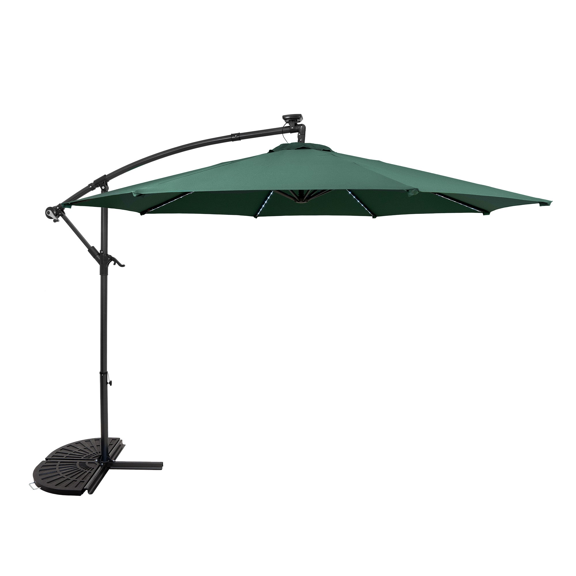 Q-Rax Ombrellone Decentrato LED 3m Verde con Base e Pesi