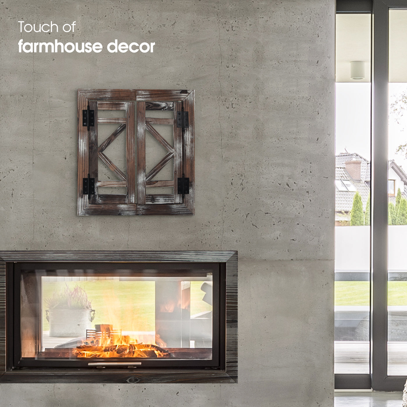 Jackcube Design finestra legno bianca rustica con ante 40 cm