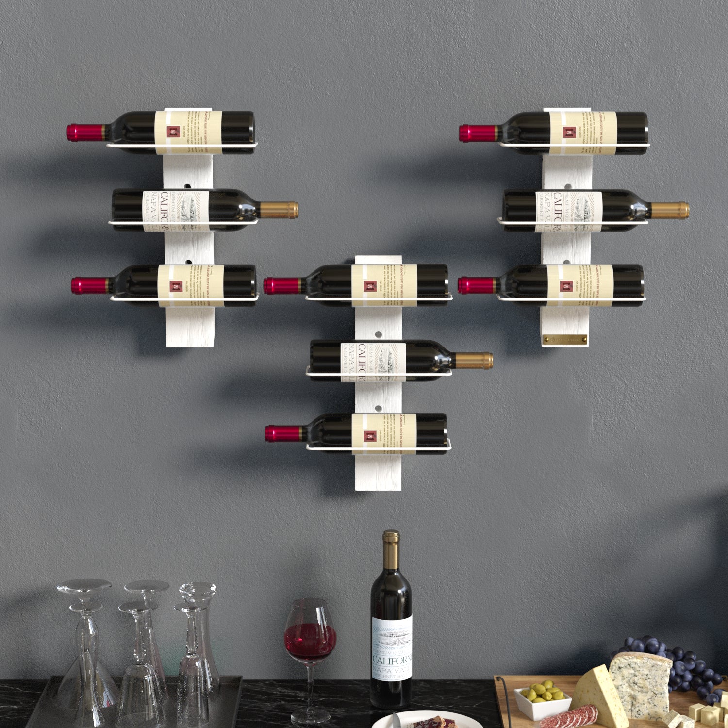 Jackcube Design Kitchen Portavino Parete Bianco 9 Bottiglie 3 Moduli