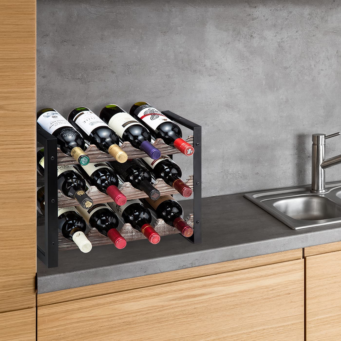 Jackcube Design Kitchen portavino 3 livelli 12 bottiglie legno