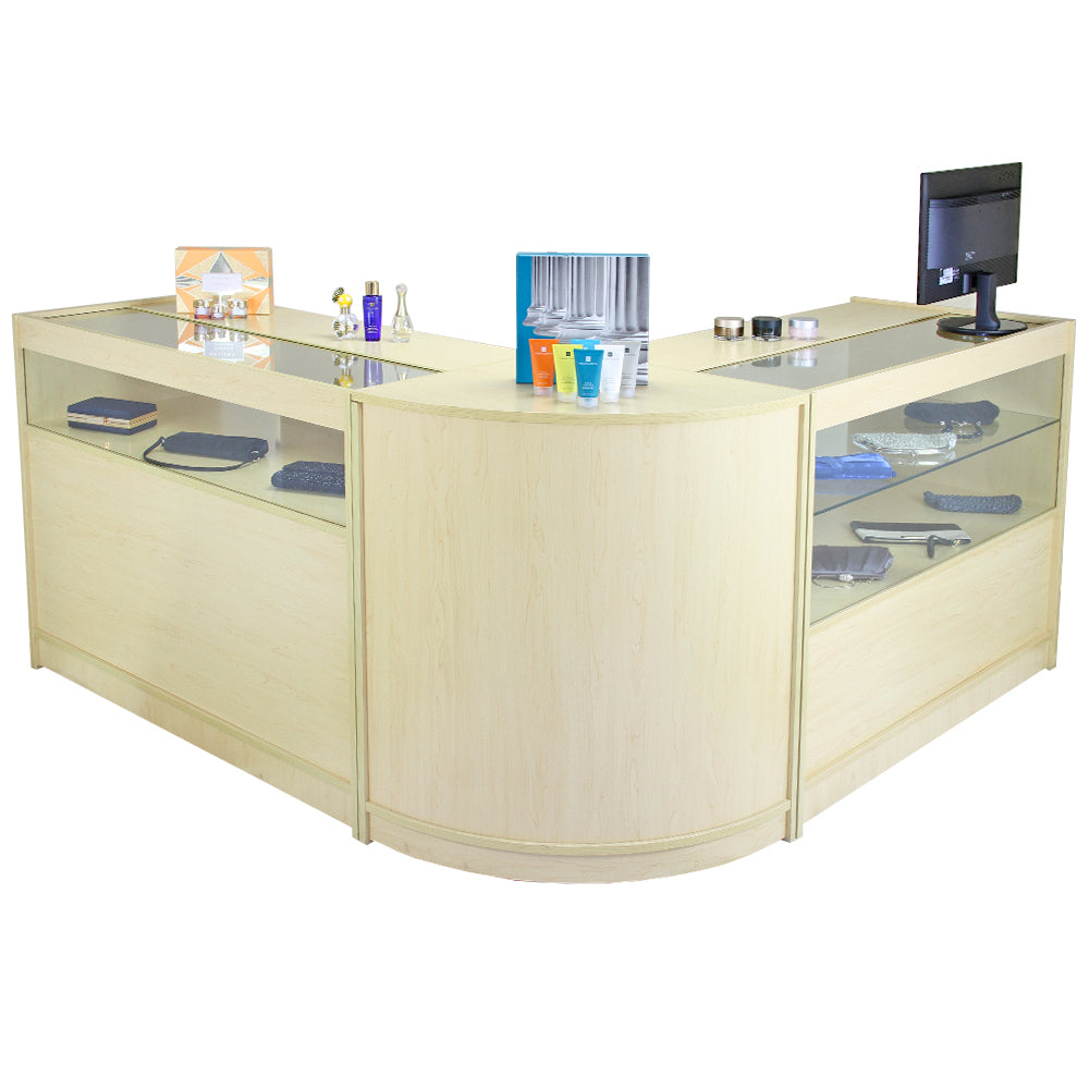 Q-Rax Set Leo 3 Banconi da Negozio in Acero Laminato con Vetro