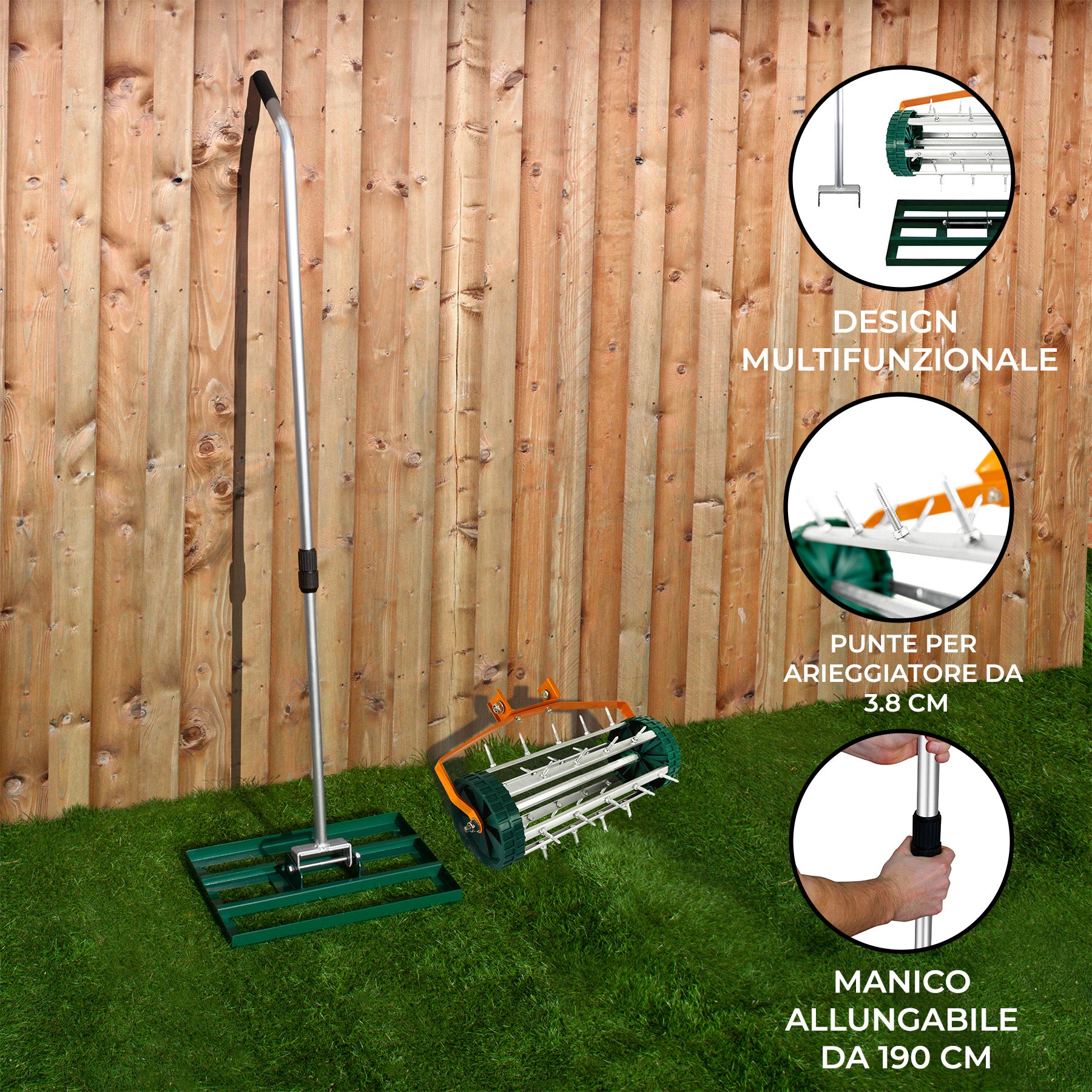 Q-Rax Set 2-in-1 Arieggiatore Livellatore Prato 50 cm Verde