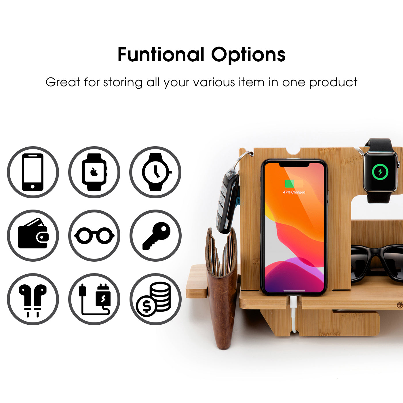Jackcube Design Home Office Dock Organizer Scrivania Bamboo 28 cm