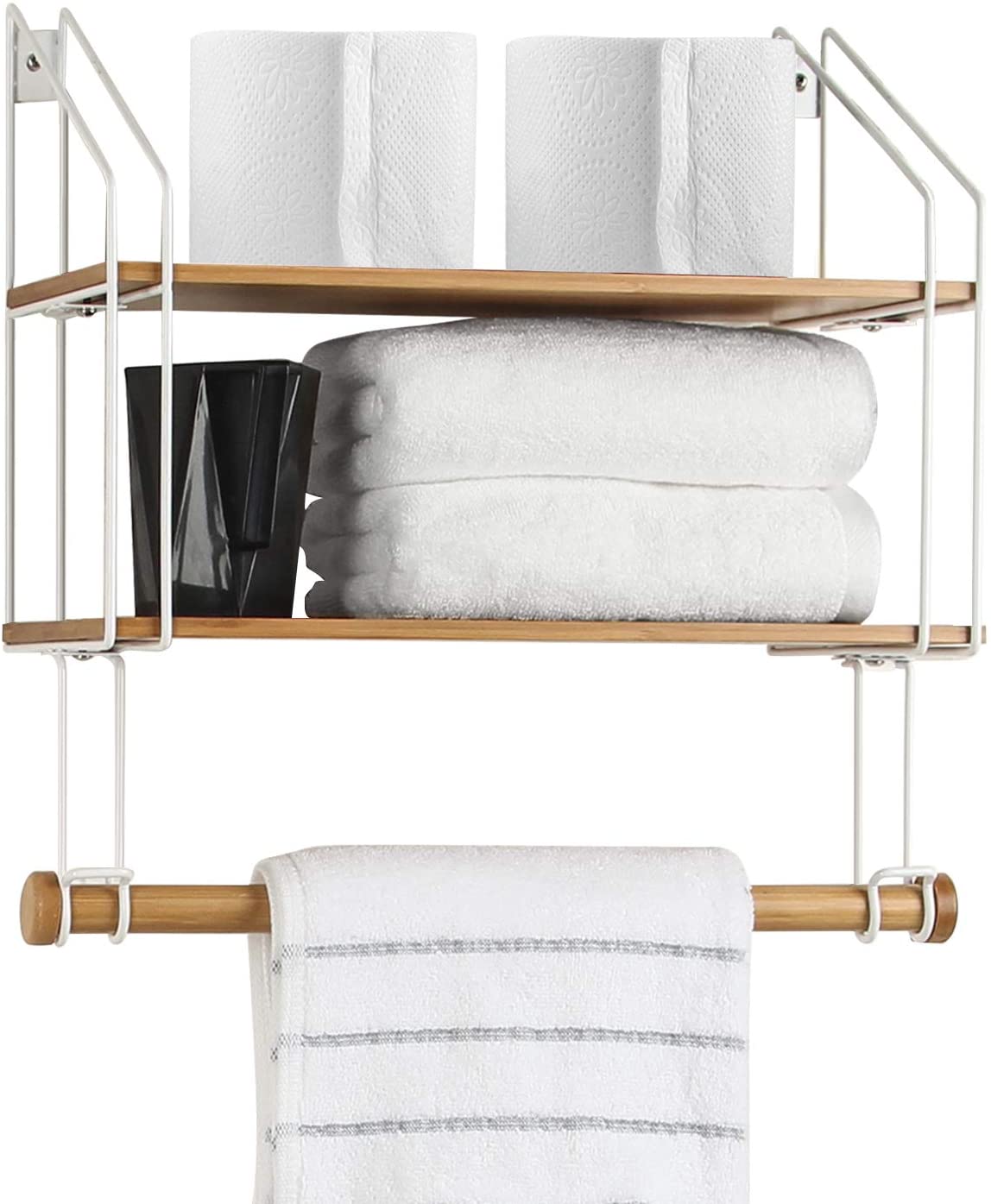 Jackcube Design Bathroom mensola bagno 2 ripiani bambù 6 ganci