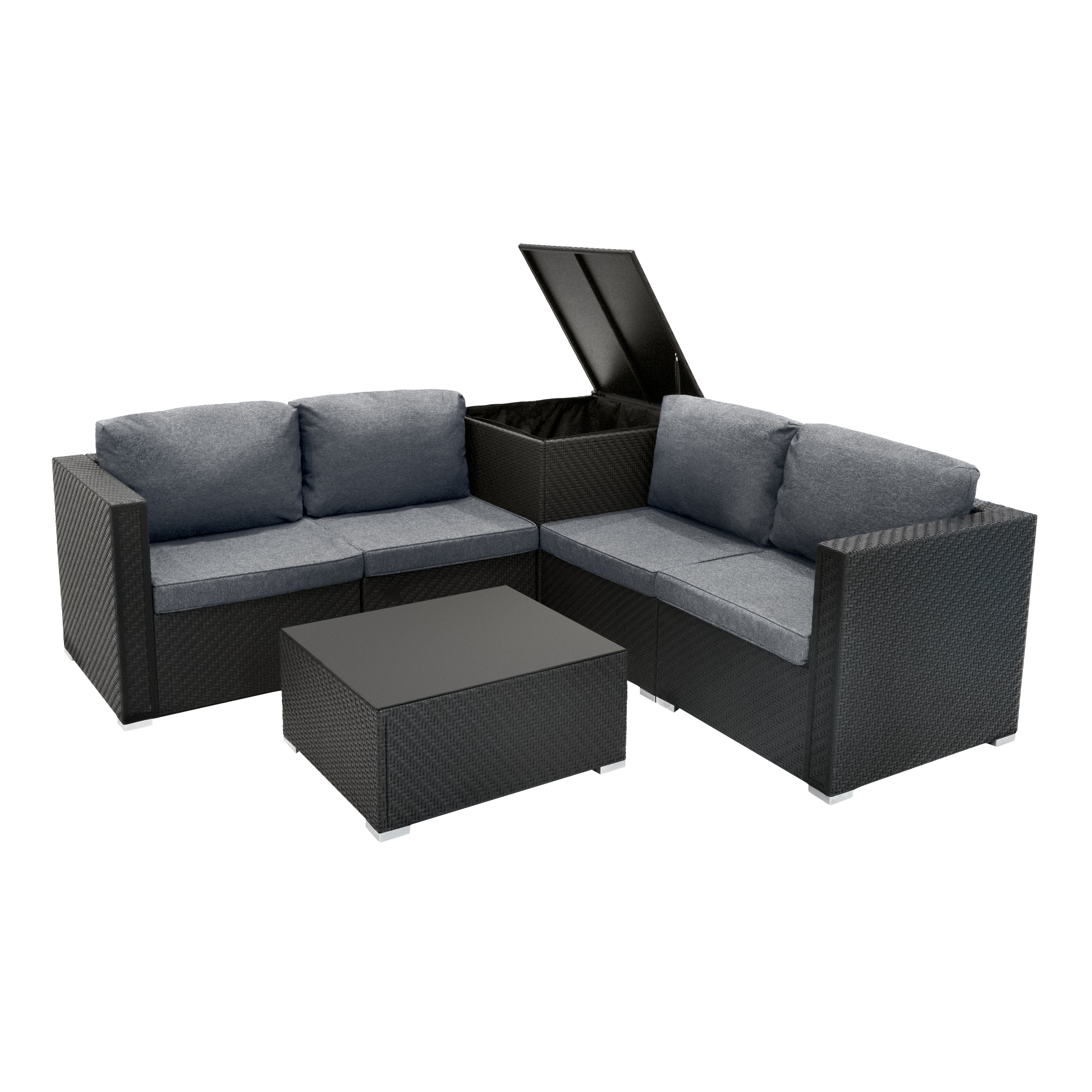 Q-Rax Set Mobili Giardino 6 Pezzi Rattan Nero con Baule