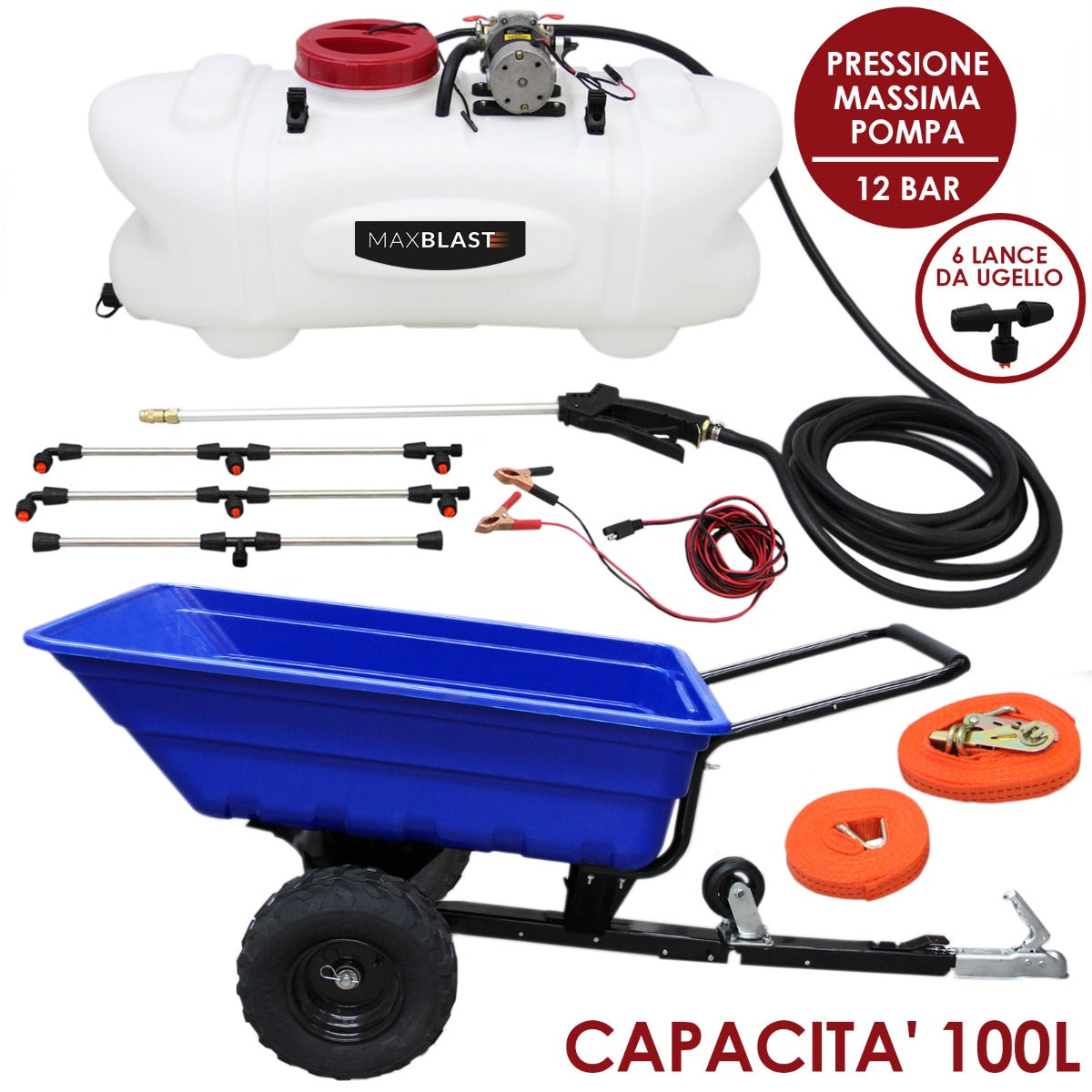 Q-Rax Rimorchio ATV Ribaltabile + Irroratrice 100 Litri