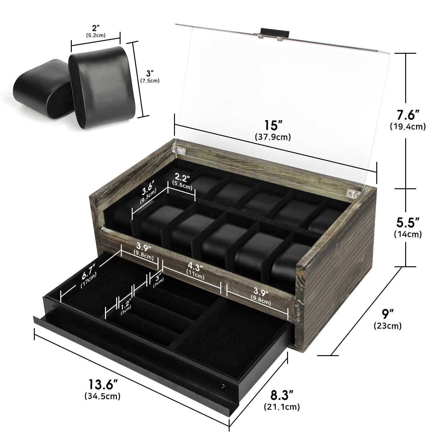 Jackcube Design Makeup & Jewelry Box Orologi Legno 12 Scomparti Vetro