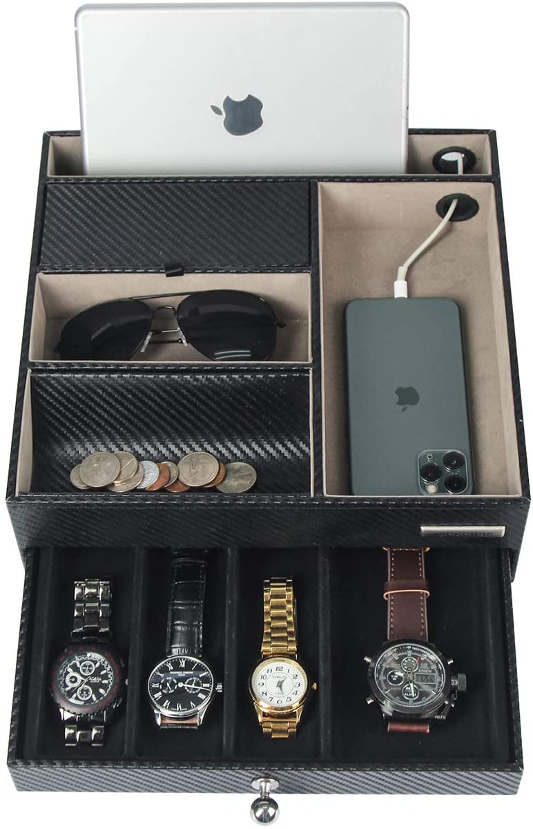 Jackcube Design Dressroom Vassoio Svuotatasche Pelle Nero con Cassetto