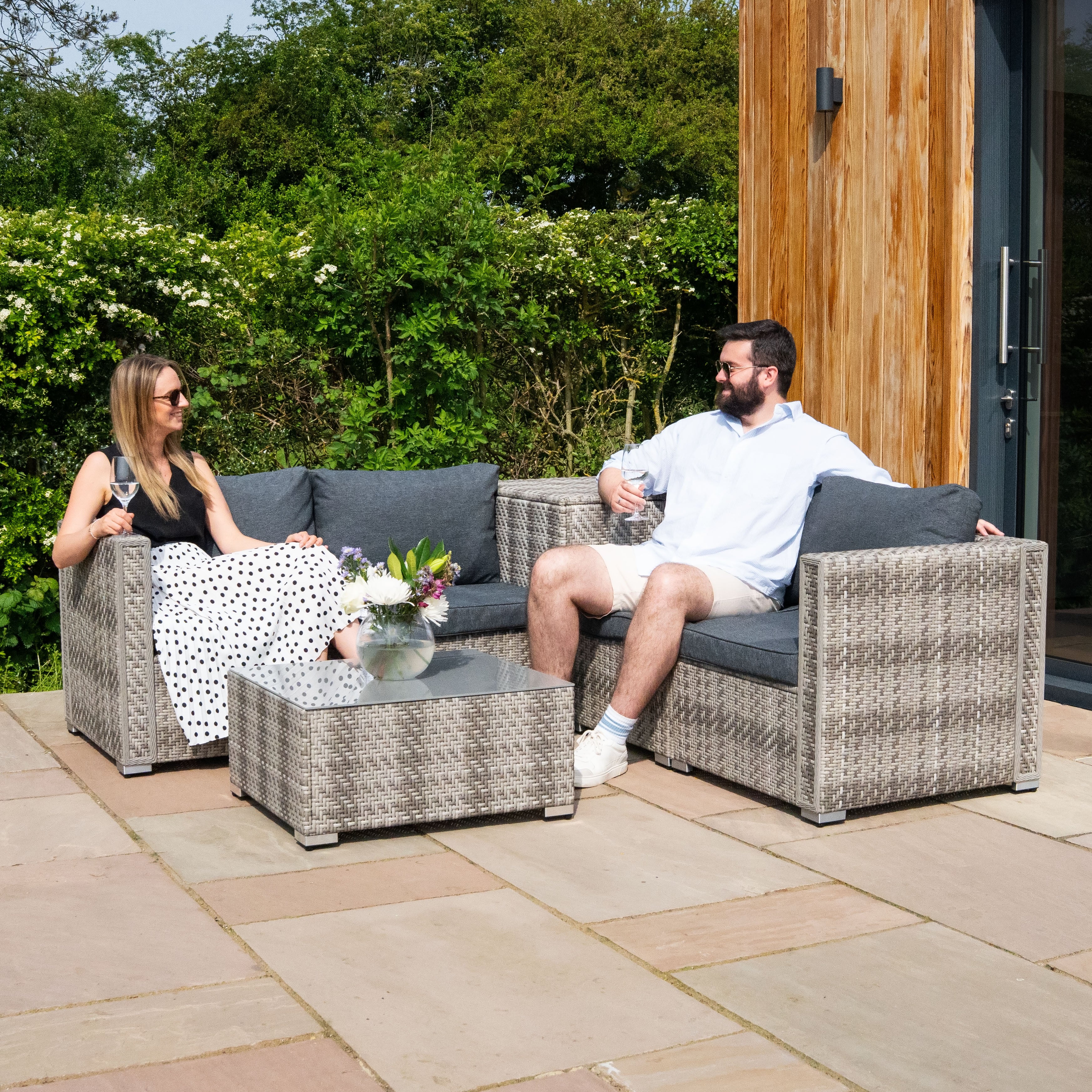 Q-Rax Mobili Esterno Set Giardino 6 Pezzi Rattan Grigio Baule