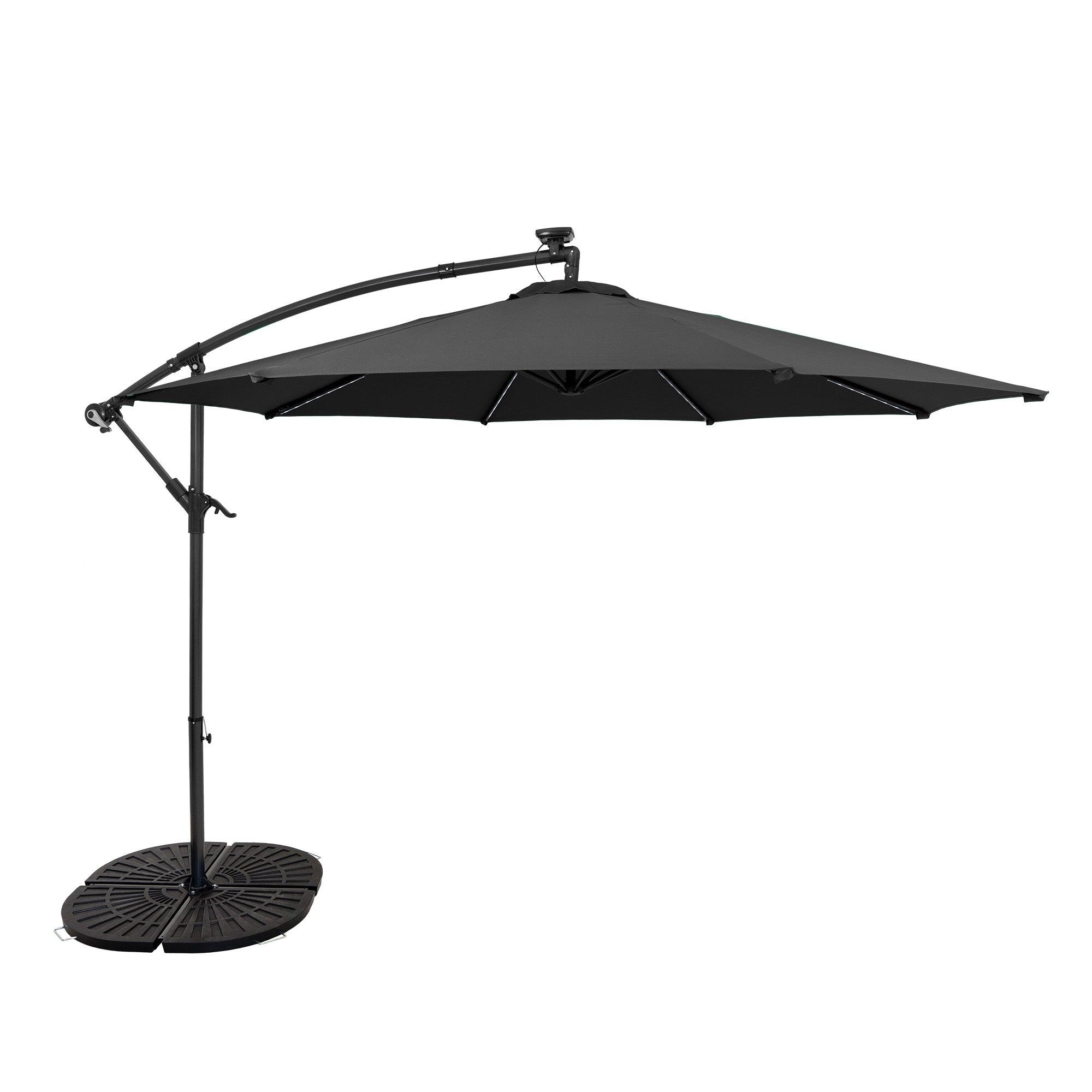 Q-Rax Ombrellone Decentrato LED 3m Parasole Grigio con Base