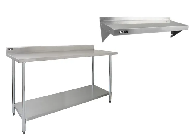 Q-Rax Tavolo Cucina 180cm + 2 mensole muro 125cm inox