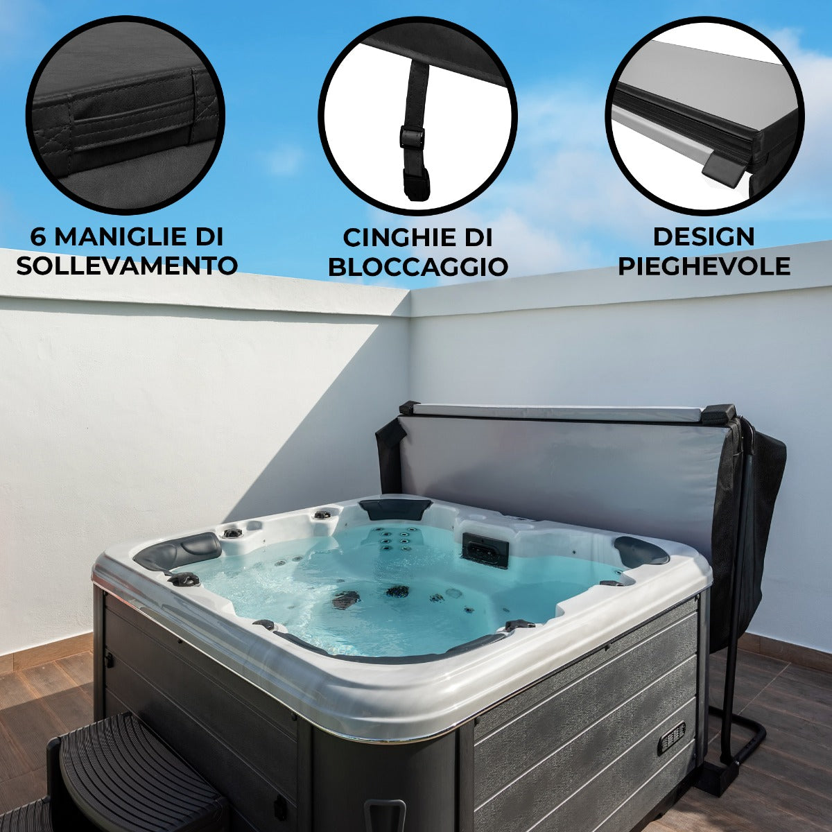 Q-Rax Accessori Casa Copertura Vasca Idromassaggio 2m Nero