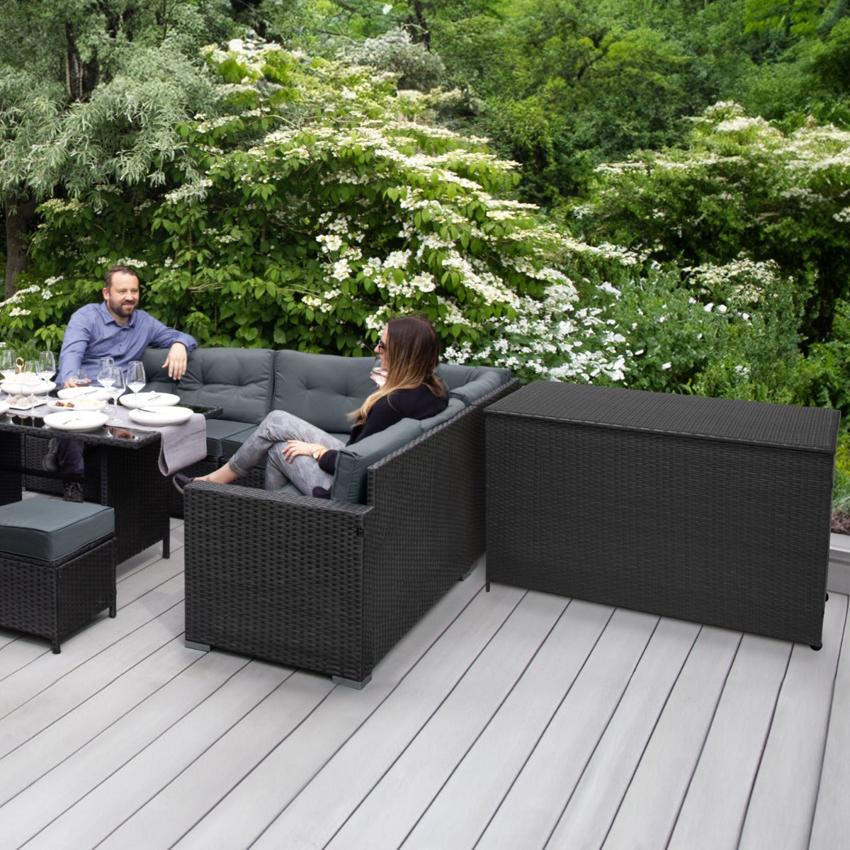 Q-Rax Contenitore Cuscini Rattan Nero 582L Box Giardino