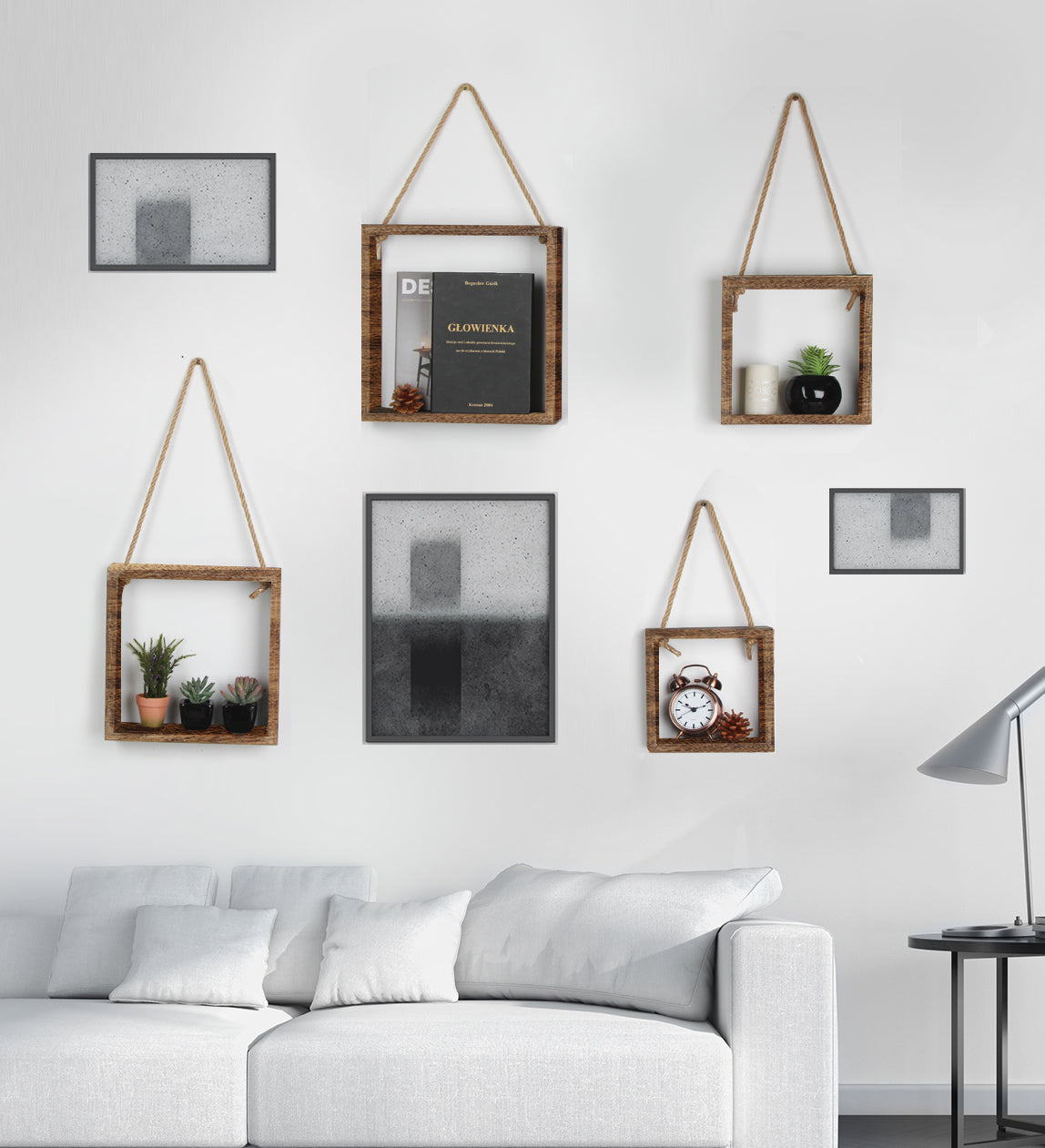 Jackcube Design Living Room set 4 mensole legno sospese cubo