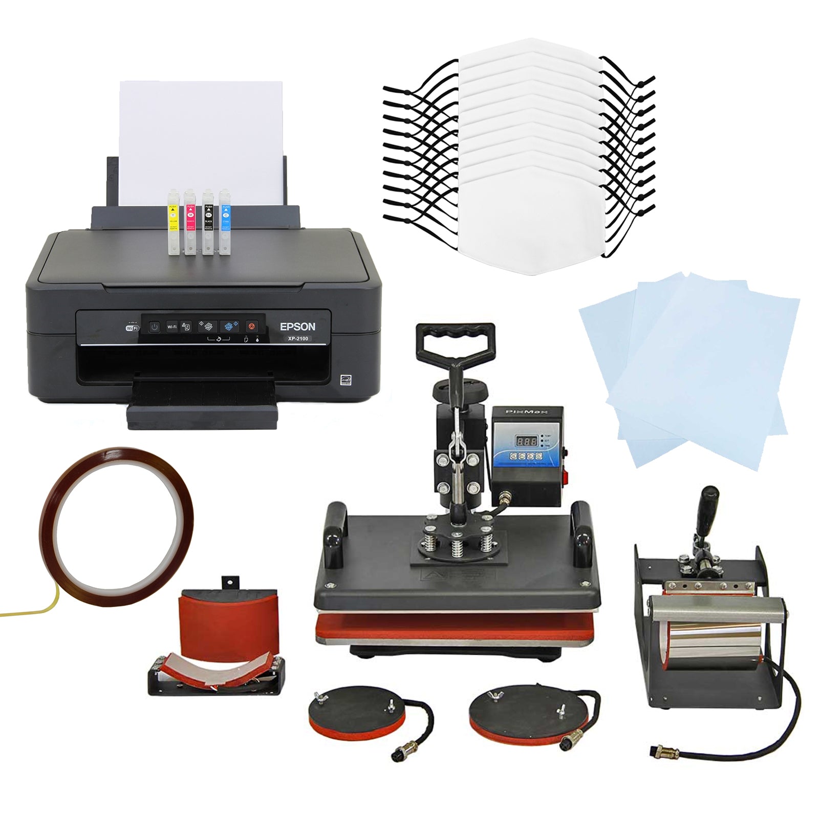 Q-Rax Kit Sublimazione Pressa 5in1 + Stampante + 10 Mascherine