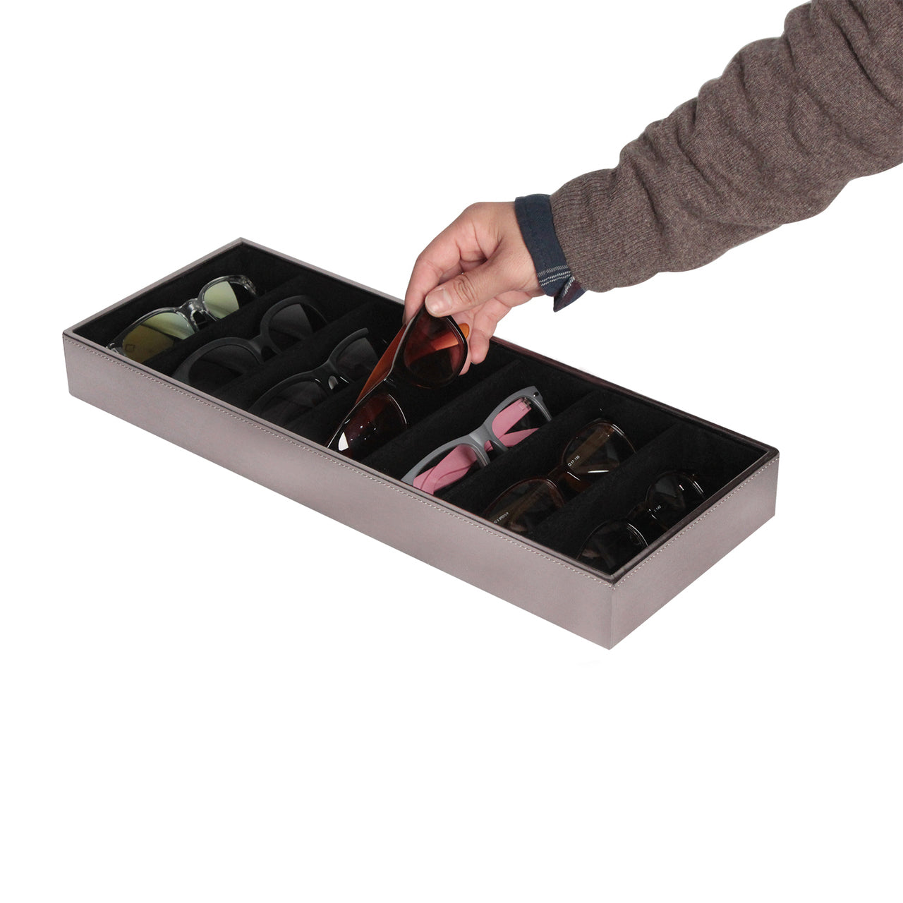 Jackcube Design porta occhiali pelle argento 7 scomparti