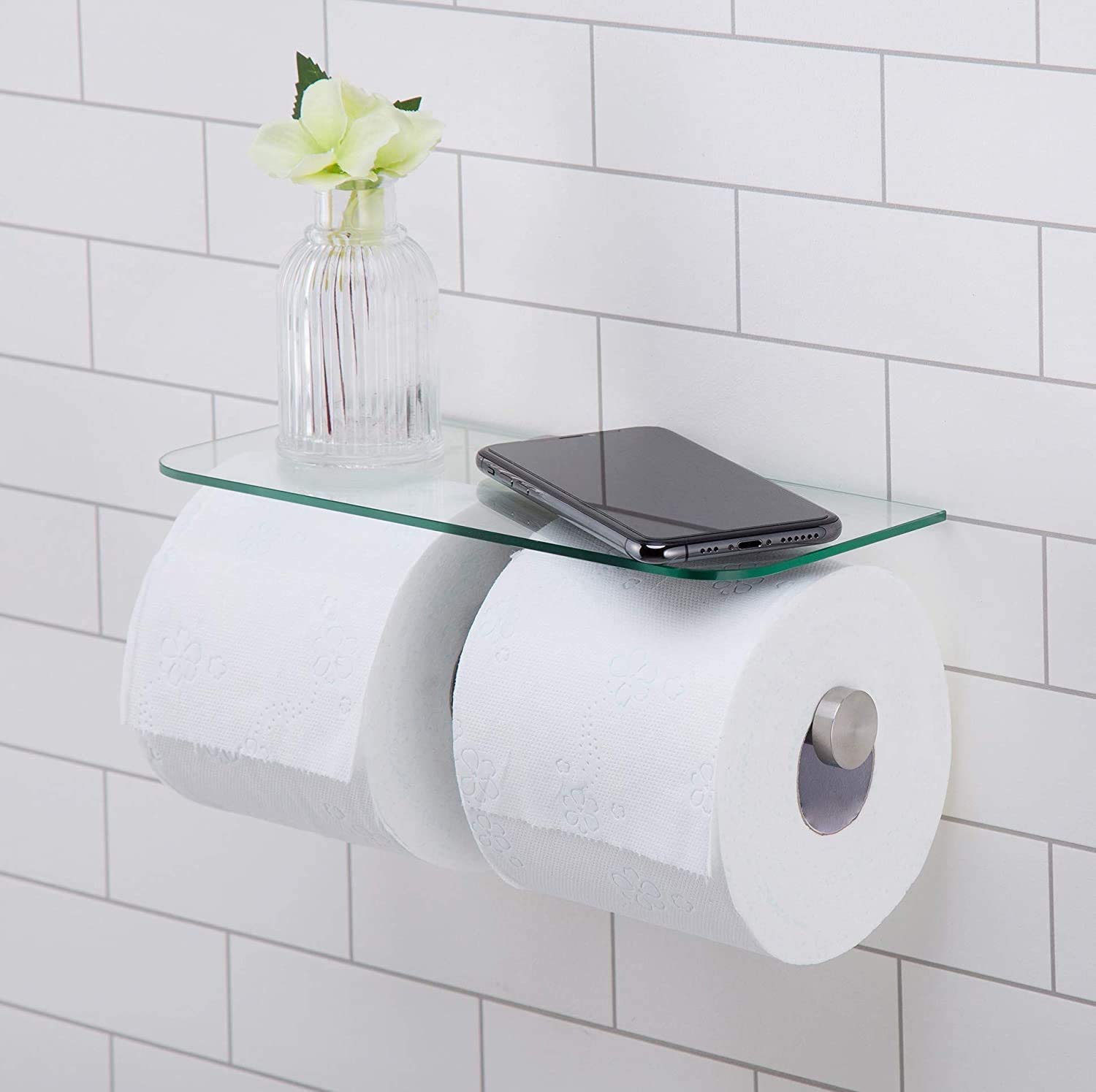 Jackcube Design Bathroom Doppio Portacarta con Mensola Vetro