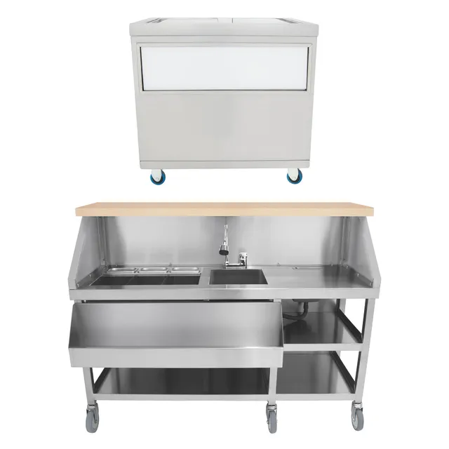 Q-Rax Postazione Bar Cocktail Mobile Acciaio con Ghiaccio 86L