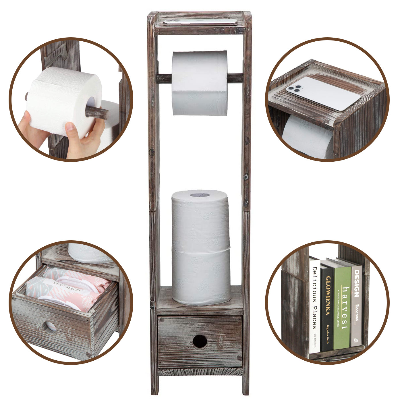 Jackcube Design Bathroom Piantana Porta Rotoli Legno con Cassetto