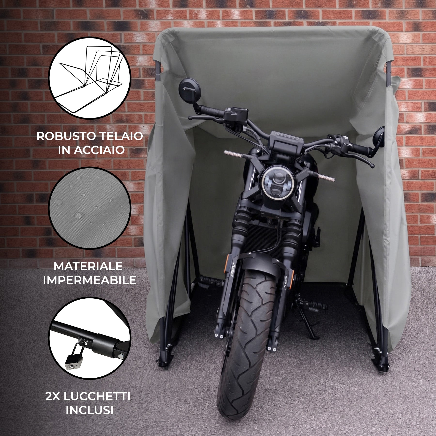 Q-Rax Tenda Moto XL Grigio Oxford 600D Impermeabile
