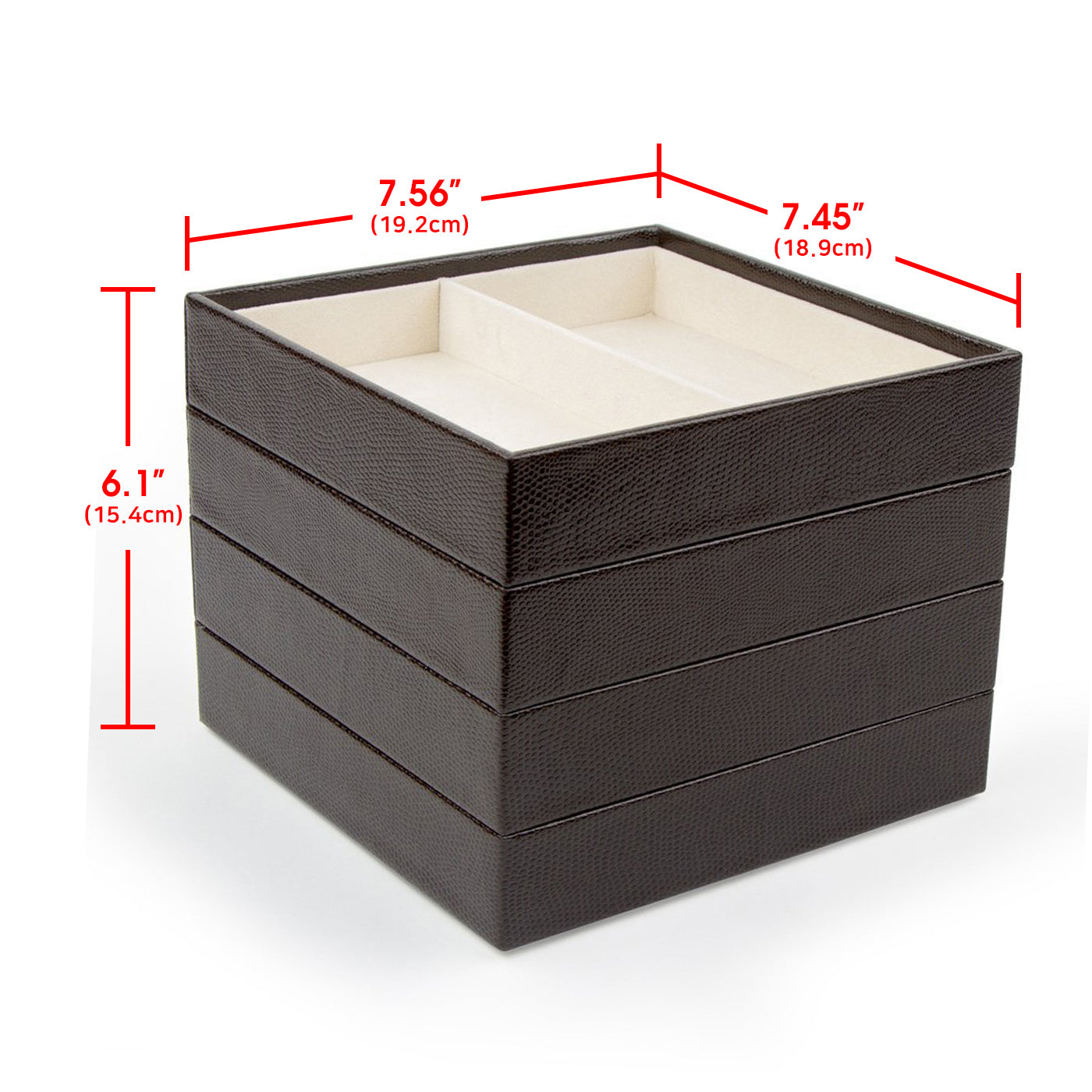 Jackcube Design Set 4 Vassoi Gioielli Pelle Marrone Impilabili