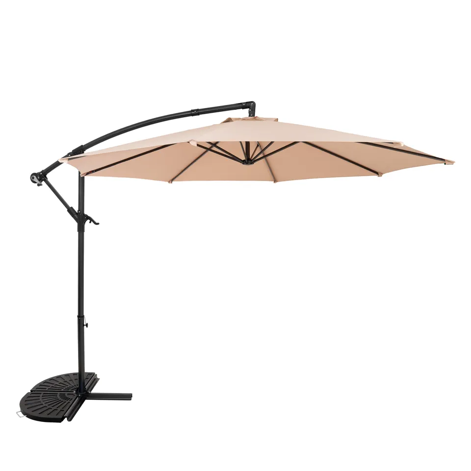 Q-Rax Ombrellone Decentrato 3m Beige con Base e Pesi
