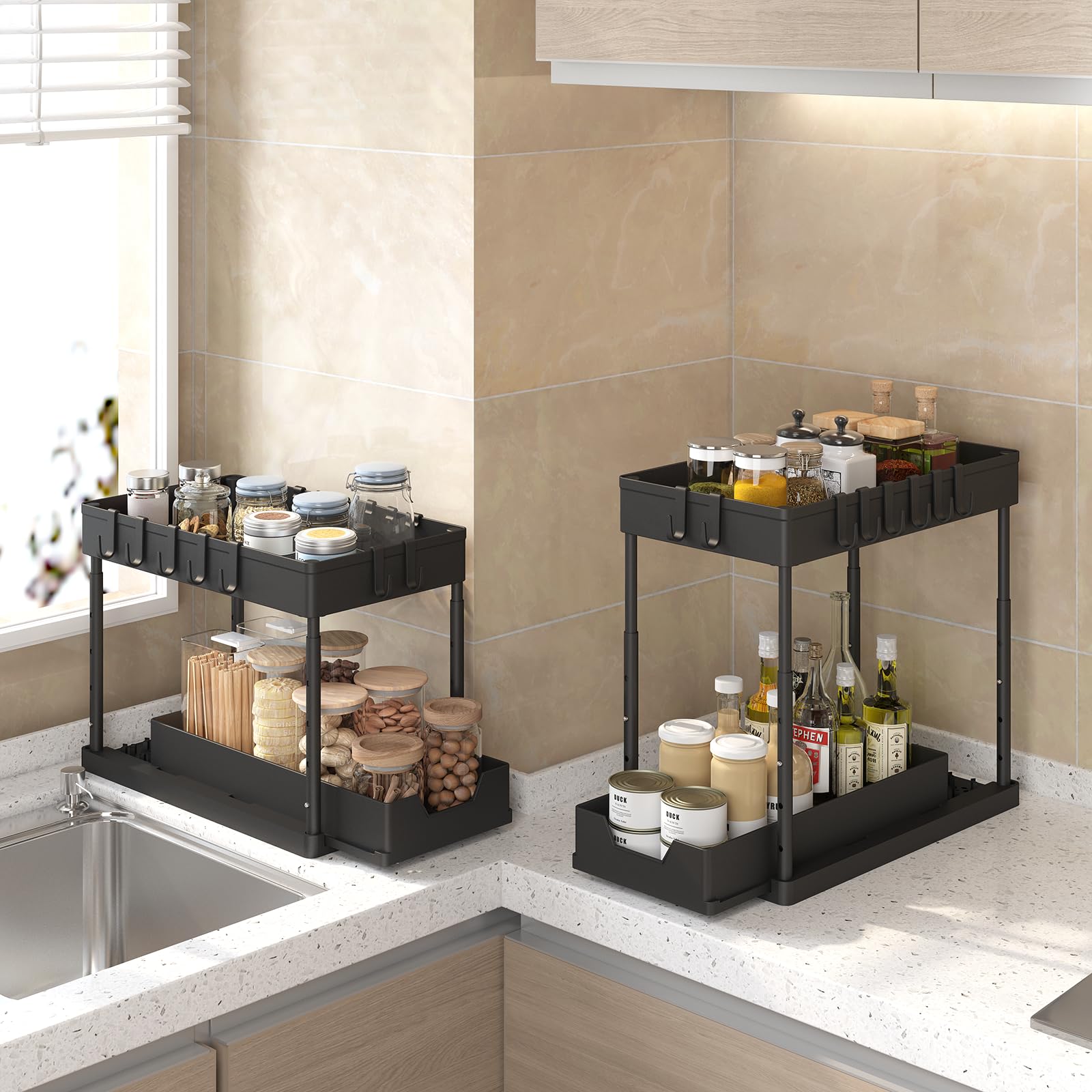 Meltrck Organizer Sottolavello Nero 2 Pezzi 2 Livelli 16 Ganci