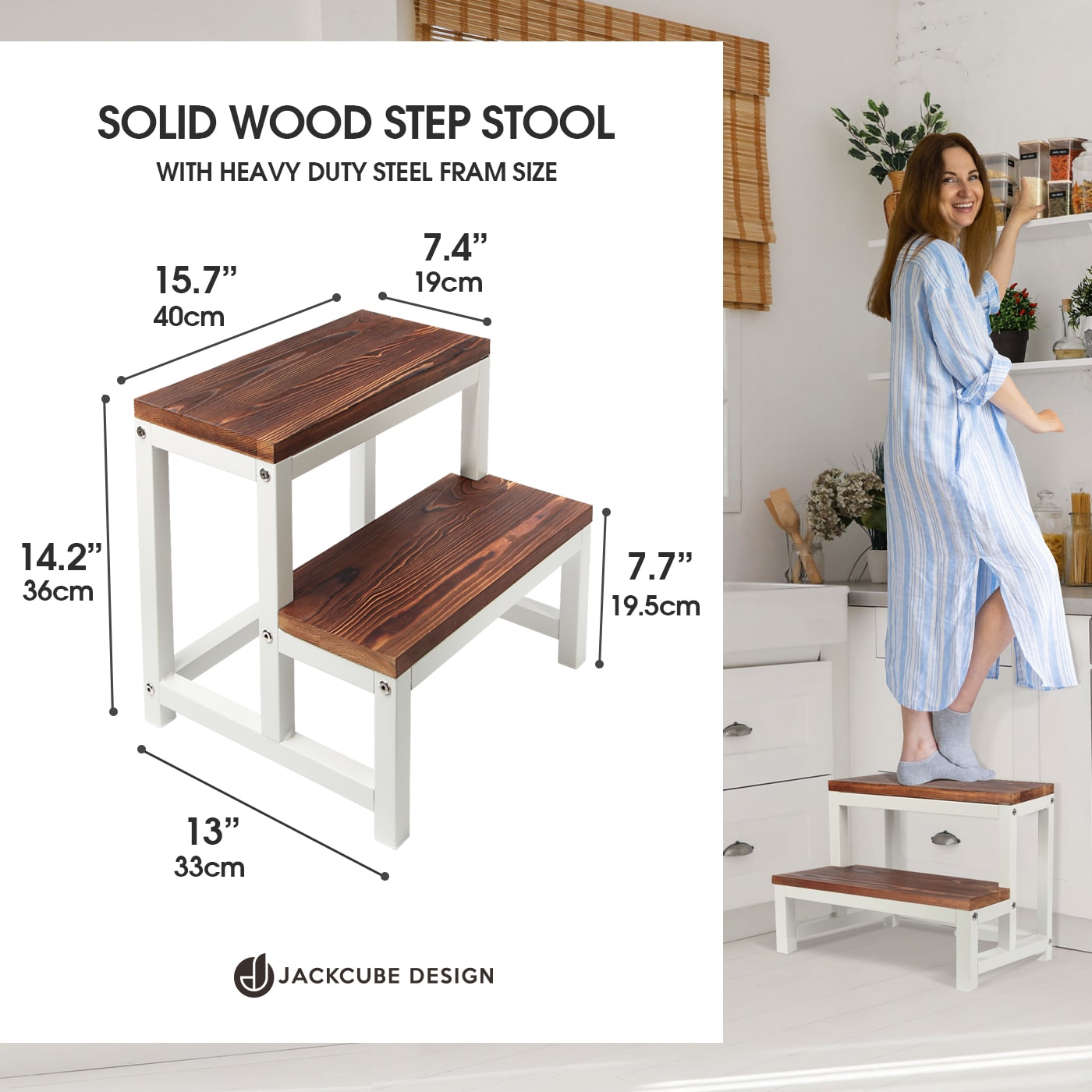 Jackcube Design Living Room sgabello 2 gradini bianco legno