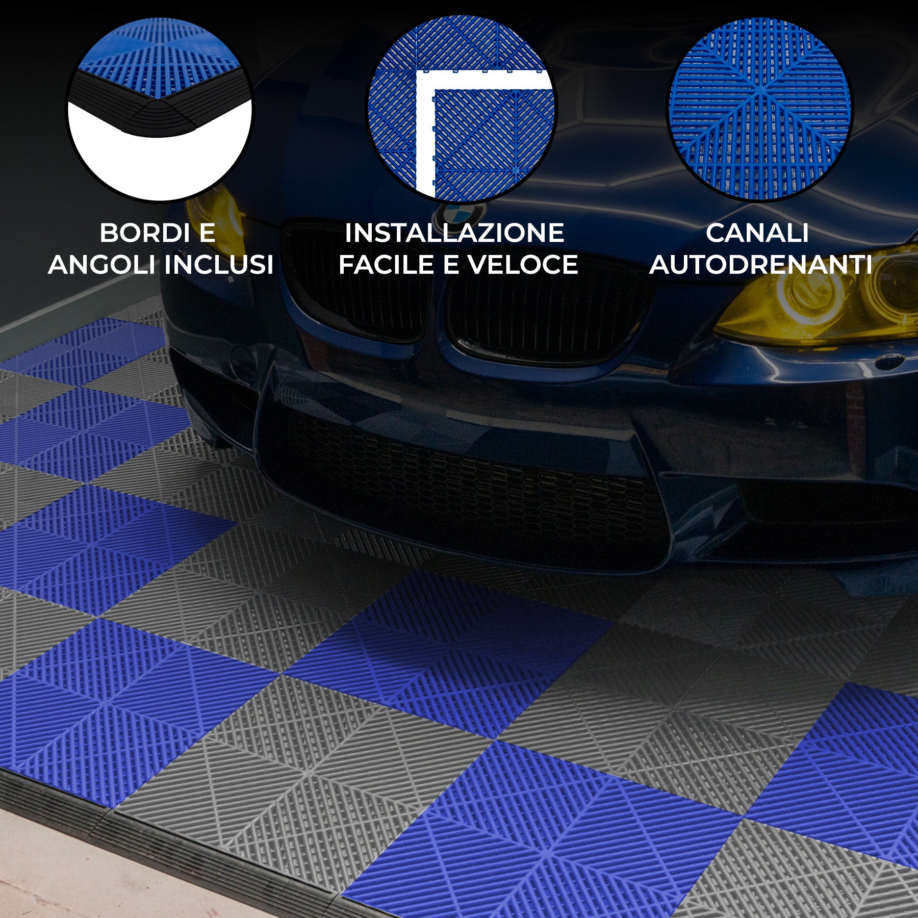 Q-Rax Piastrelle Ventilate 3,2x6m pavimento garage grigie blu