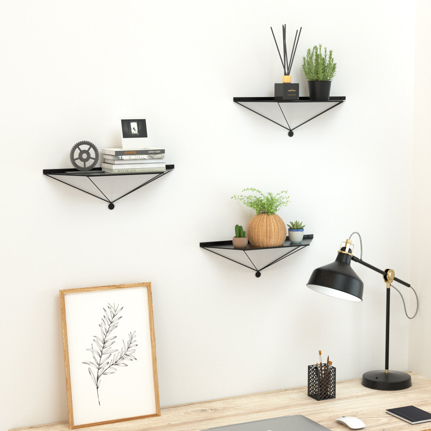 Jackcube Design Living Room Set 3 Mensole Parete Nere Metallo 43 cm