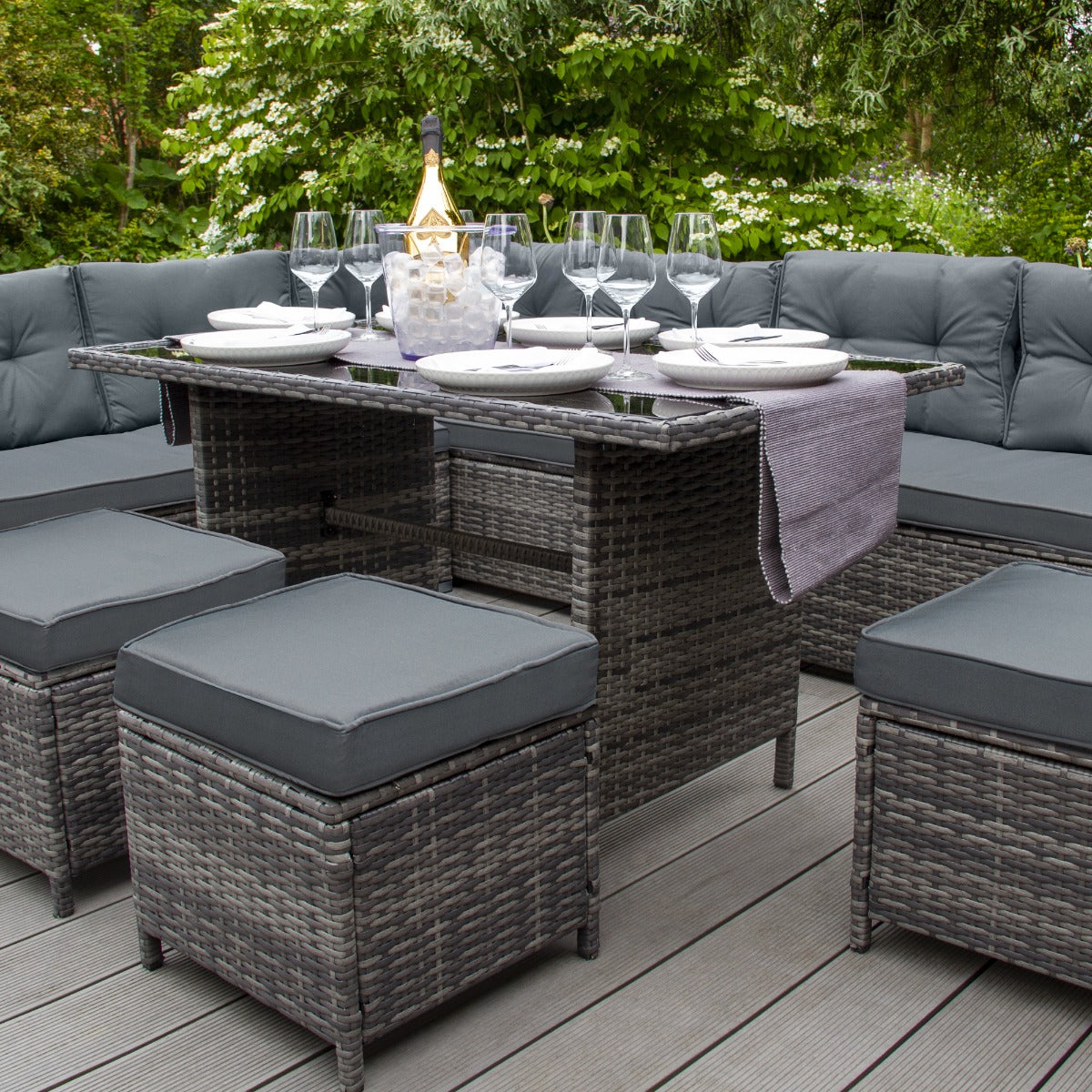 Q-Rax Mobili Esterno Set Angolo Rattan Grigio 9 Posti 582L