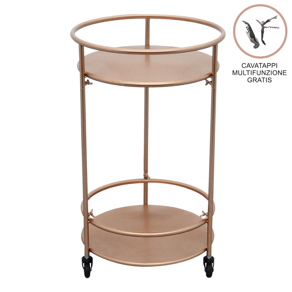Q-Rax Carrello Cocktail Piccolo Oro Rosato 2 Ripiani Ferro