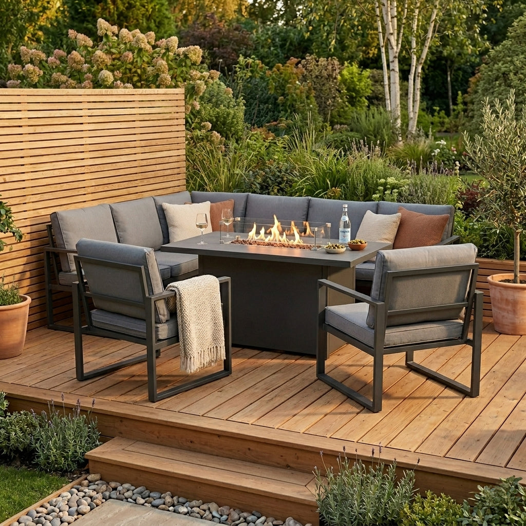Q-Rax Set Mobili Giardino 7 Posti Alluminio con Fire Pit