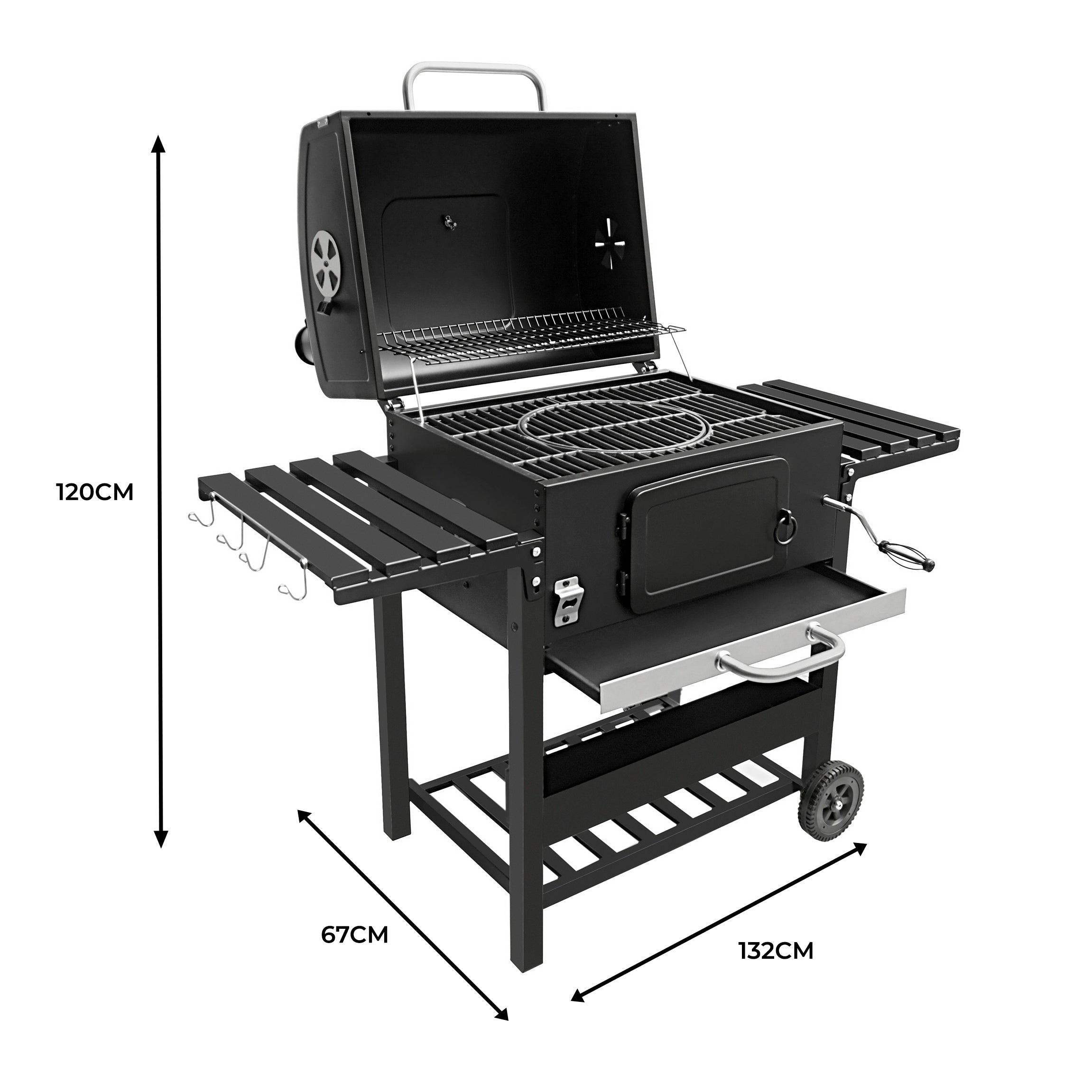 Q-Rax Barbecue Affumicatore XL Carbone Ghisa con Legna