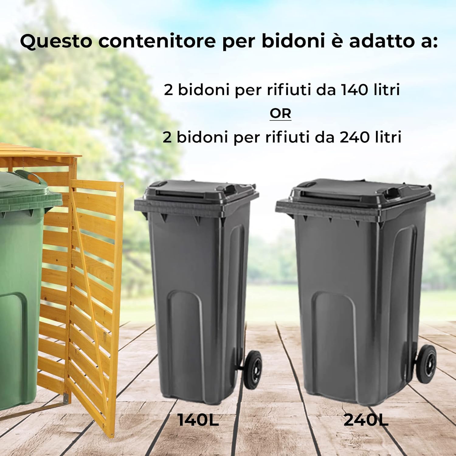 Q-Rax Copribidone Doppio Legno 2x240 L con Sportelli
