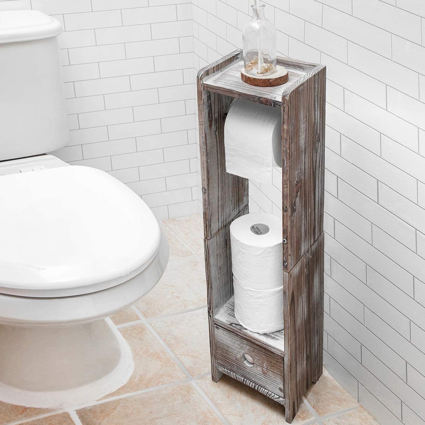Jackcube Design Bathroom Piantana Porta Rotoli Legno con Cassetto