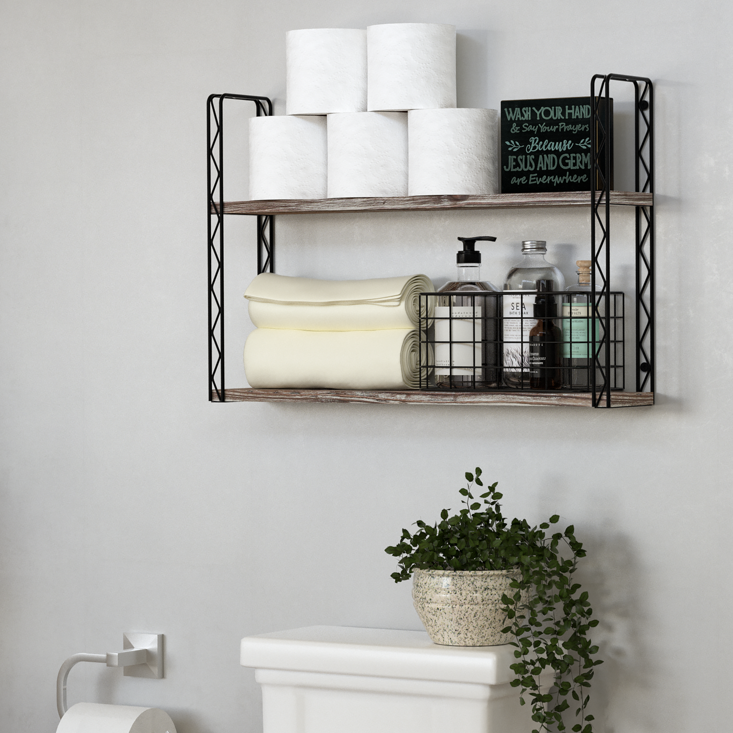 Jackcube Design Living Room Scaffale Parete Legno 2 Ripiani Metallo