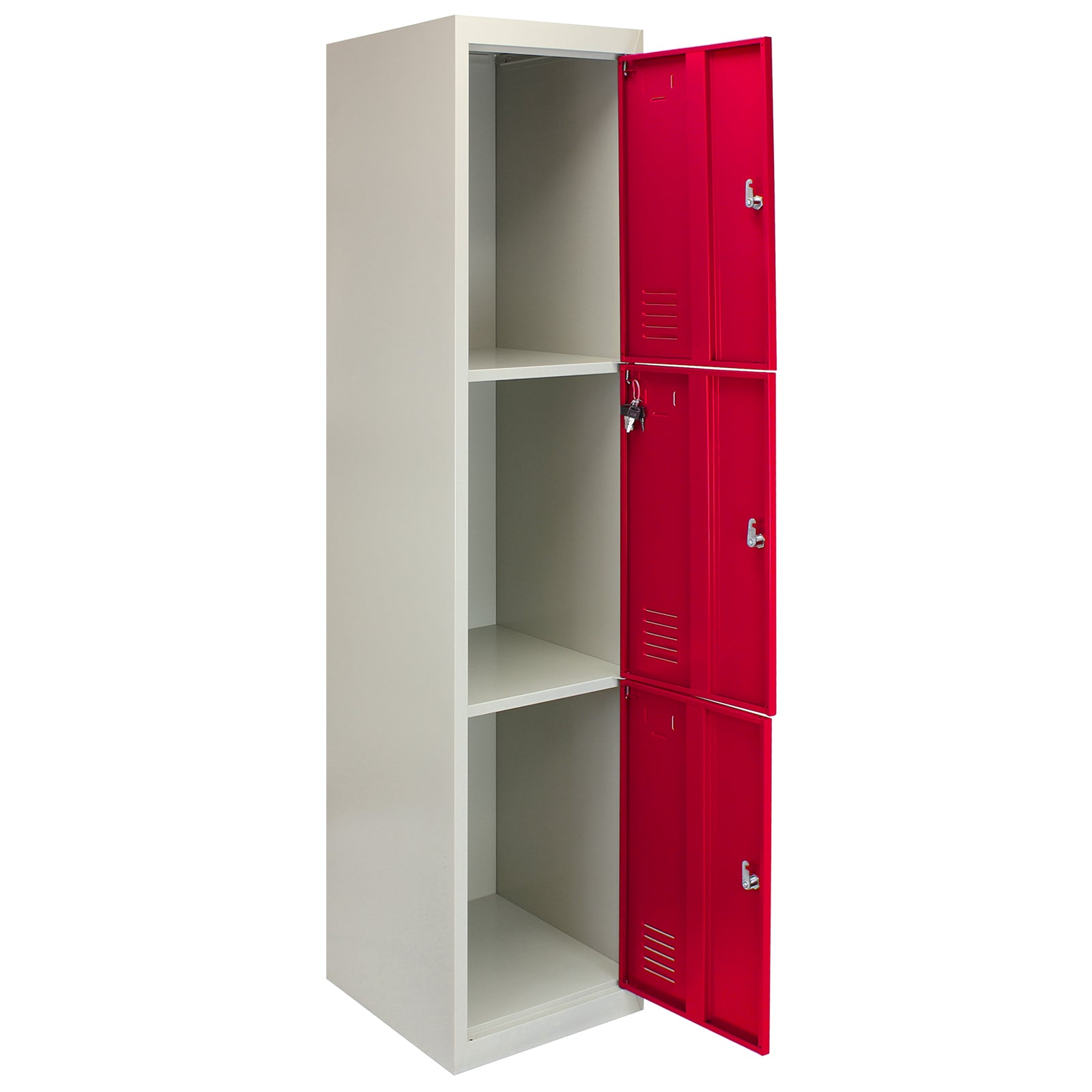 Q-Rax Armadietto Metallo 3 Porte Rosse 180 cm con Chiave