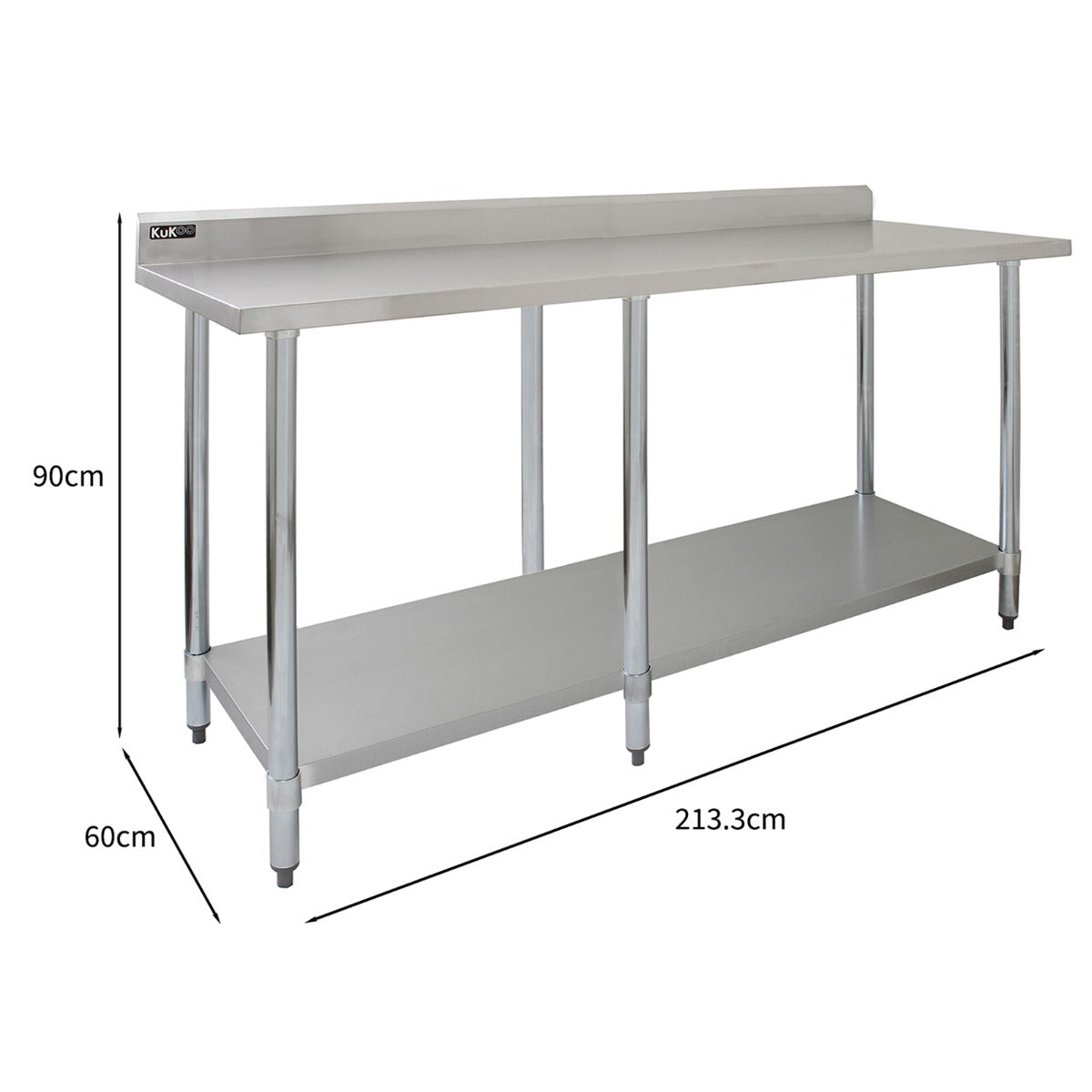 Q-Rax Tavolo Inox Cucina 210x60x90 cm 250 Kg con Alzatina