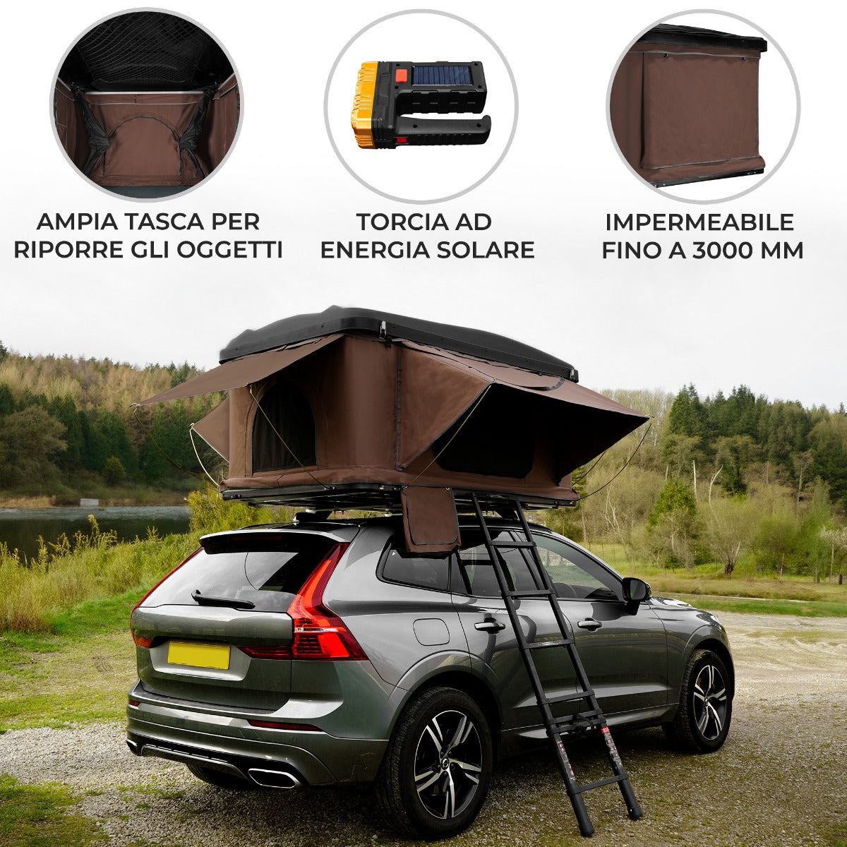 Q-Rax Tenda da Tetto Auto Guscio Rigido marrone impermeabile 3000mm