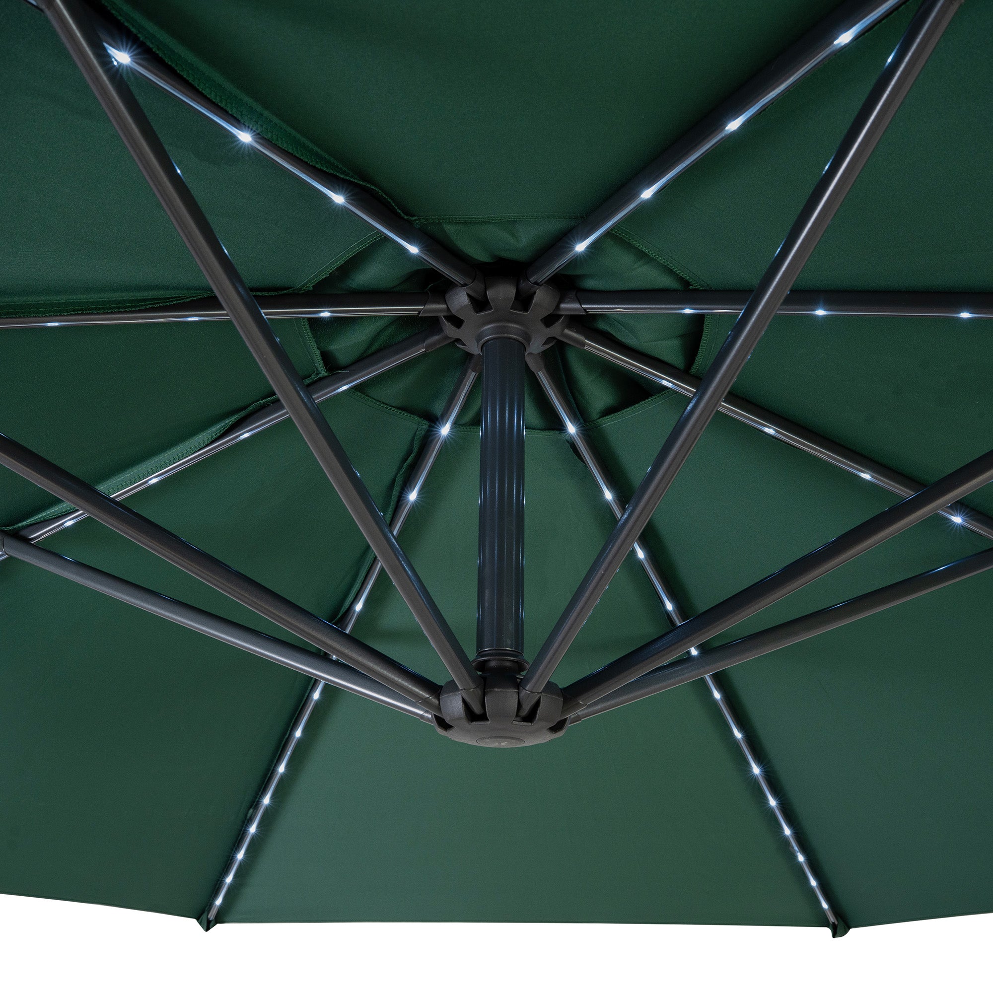 Q-Rax Ombrellone Decentrato LED 3 m Verde con Base Giardino