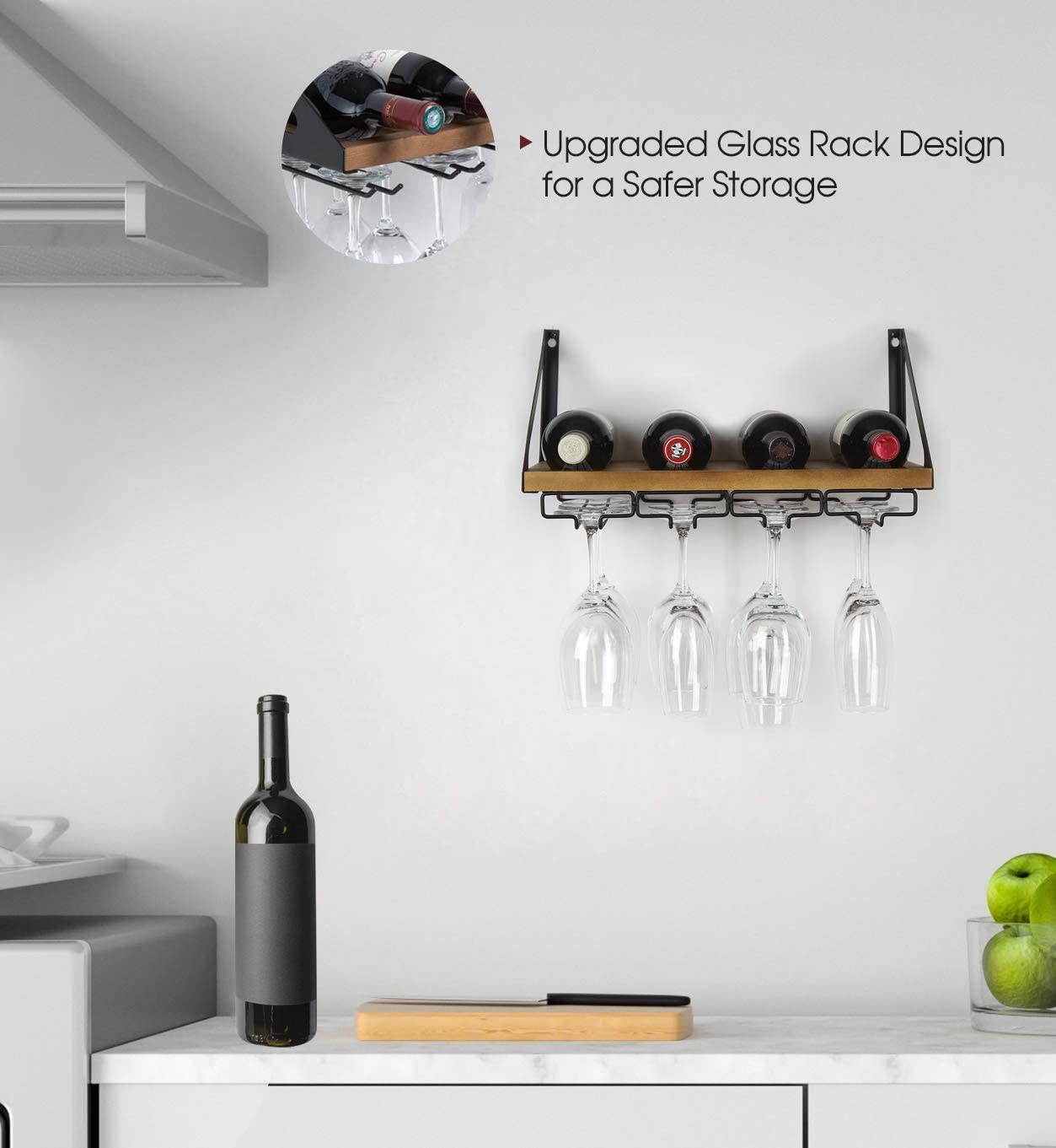 Jackcube Design portavino da parete legno 4 bottiglie 12 calici
