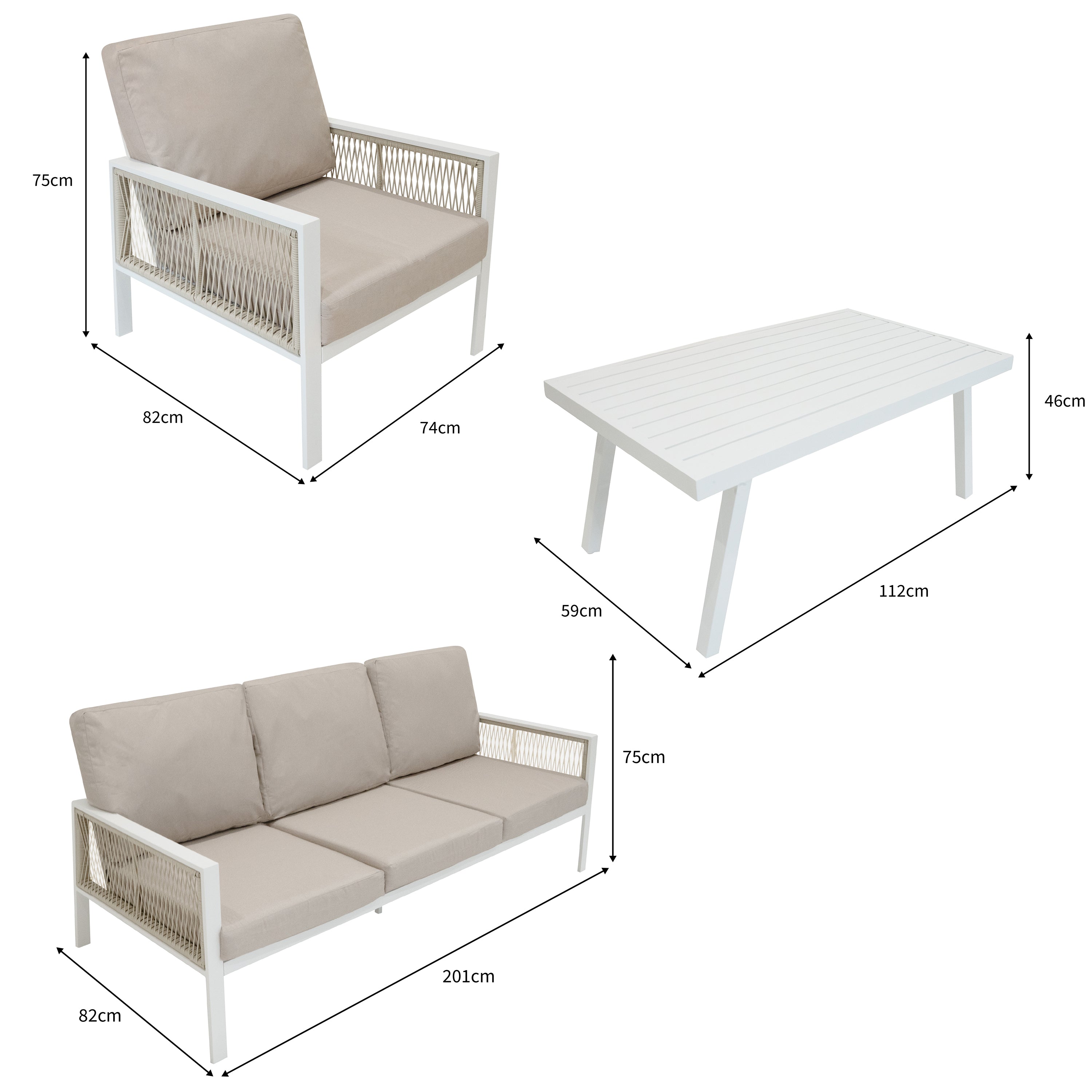 Q-Rax Set Divano Giardino 4 Pezzi Alluminio Bianco