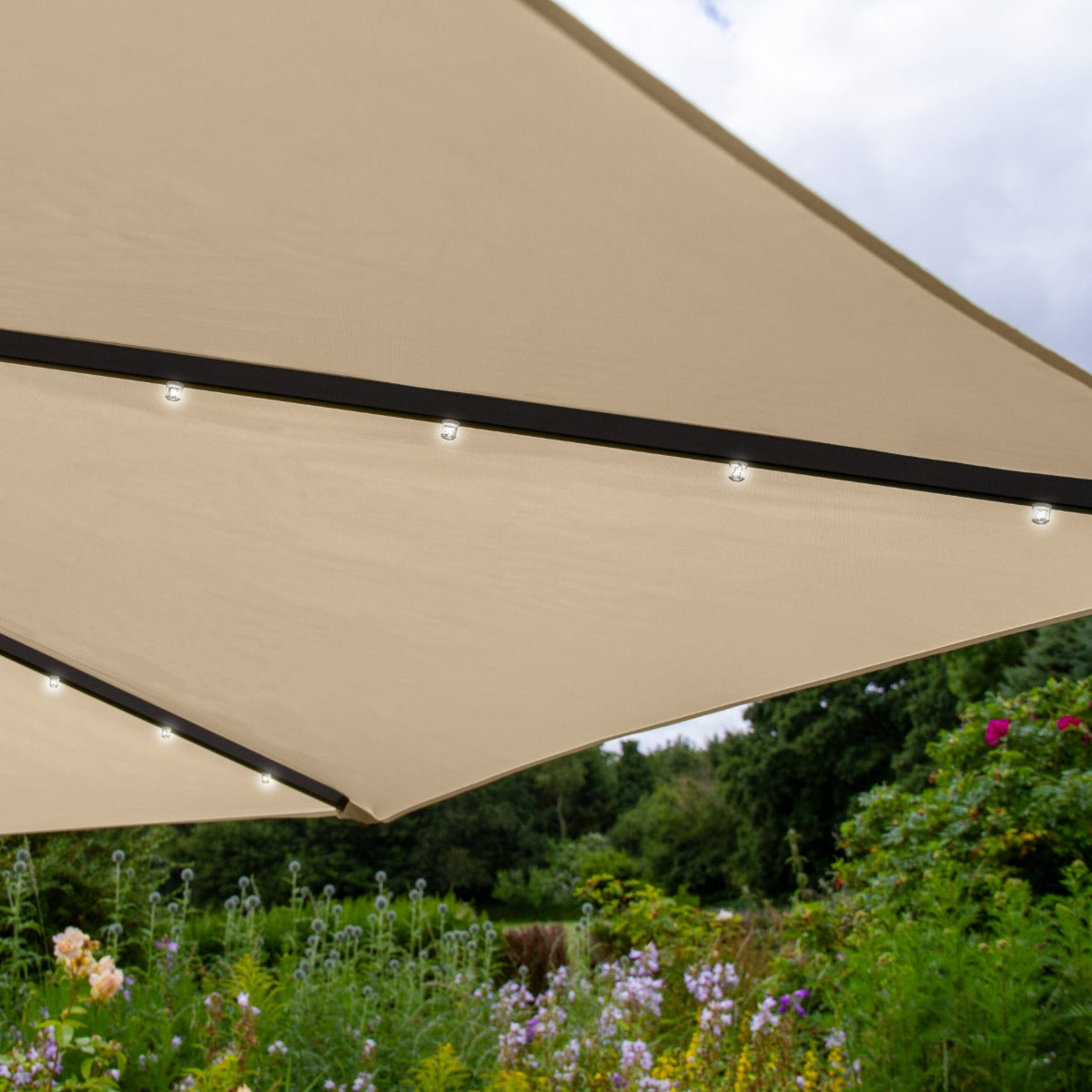 Q-Rax Ombrellone Decentrato 3m LED Beige Base Tonda